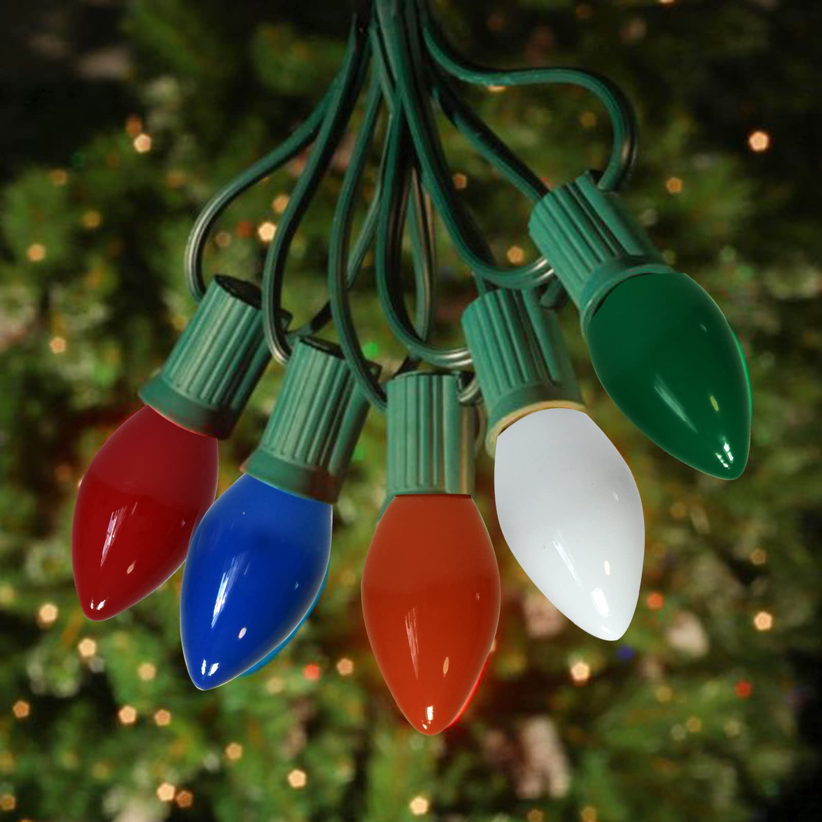 Chyparty C7 Replacement Bulbs  Multicolor Christmas Light Bulbs  E12 Candelabra Base  5Watt Incandescent For Outdoor String Lights  Patio  Xmas Tree  Wedding Decor - 25 Pack