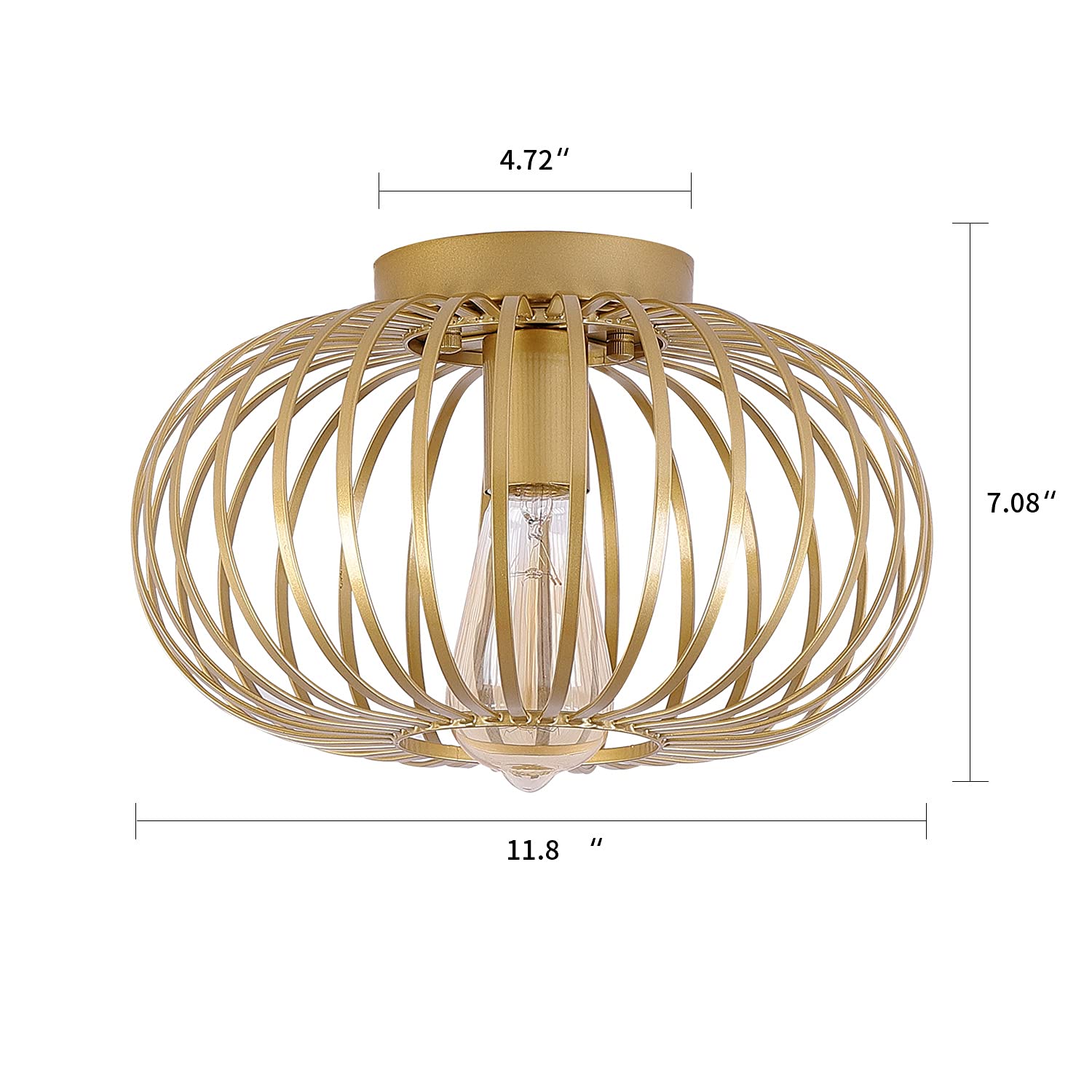 Fivess Lighting Modern Gold Flush Mount Light Fixture Metal Cage Single Semi Flush Mount Ceiling Light For Hallway Bedroom Kitchen Entryway Farmhouse