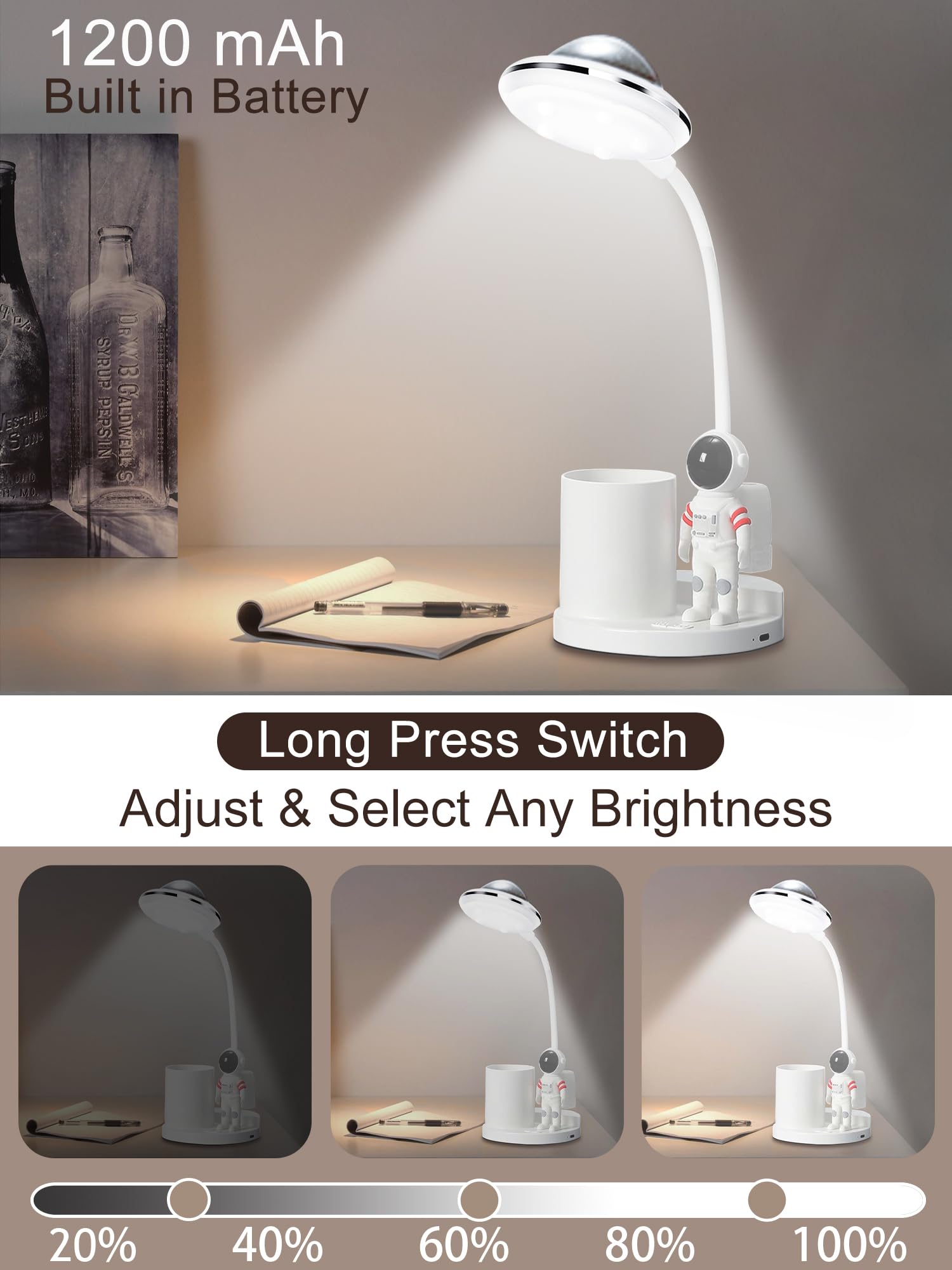 Astronaut Desk Lamp For Kids,Star Space Projector Galaxy Night Light,Eye-Care Reading Small Desk Lamps, With Pen Holder Spaceman Table Lamp, Bedroom Decor Aesthetics, Gifts For Boys And Girls