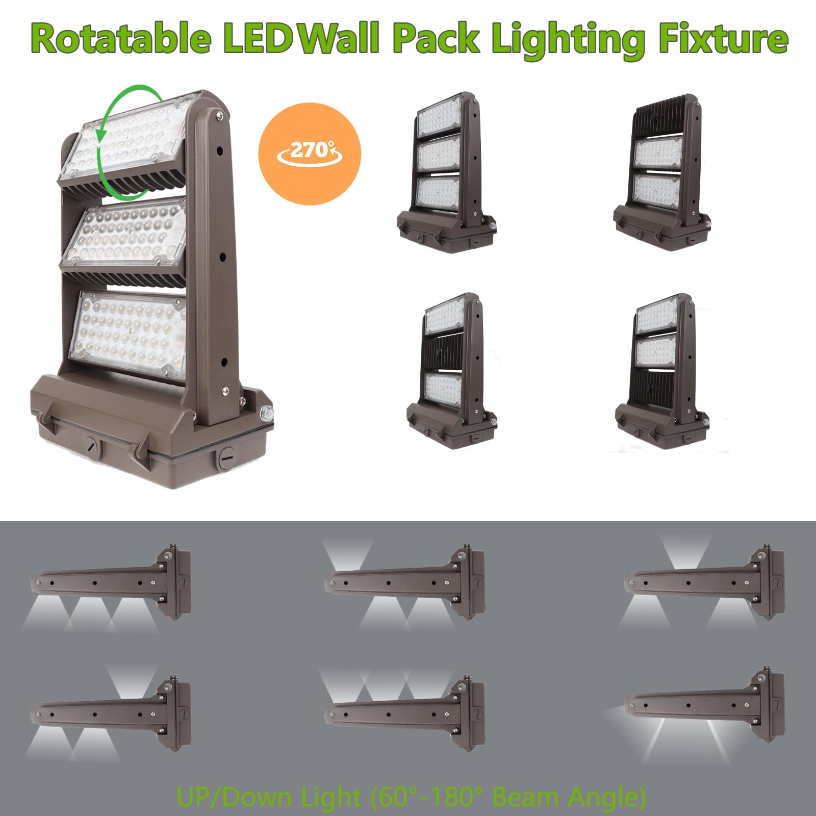 ECCFUTLL 200W Rotatable LED Wall Pack Light, 5000K, 28000LM, Brown, Model RWP200WLY, ETL Listed for Outdoor Use