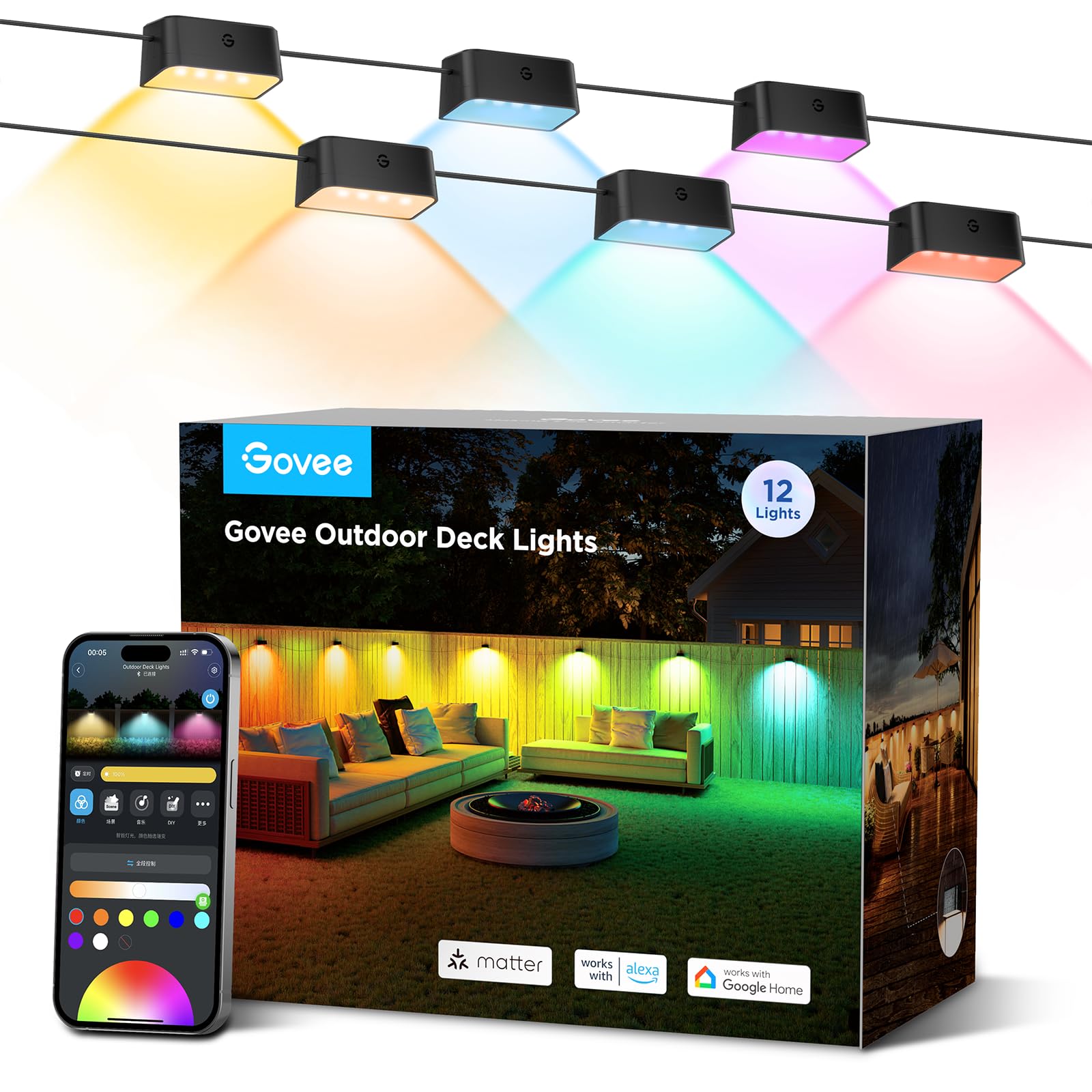 Govee Outdoor Deck Lights, Multicolor Outdoor Fence Lights, IP65 Waterproof Outdoor Lights with Smart Control, Preset Sences, Mu