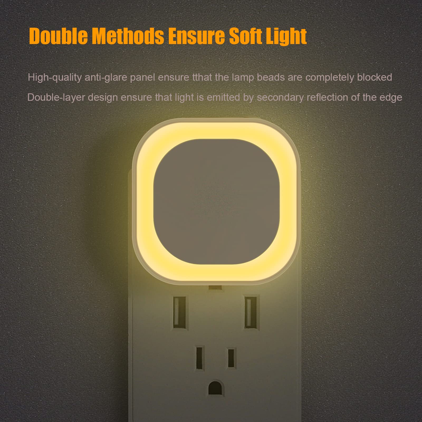 Yunlex 4 Pack Plug In Dimmable Night Lights, Soft Warm White, Auto Dusk To Dawn Sensor, Square Nightlights For Bathroom, Hallway