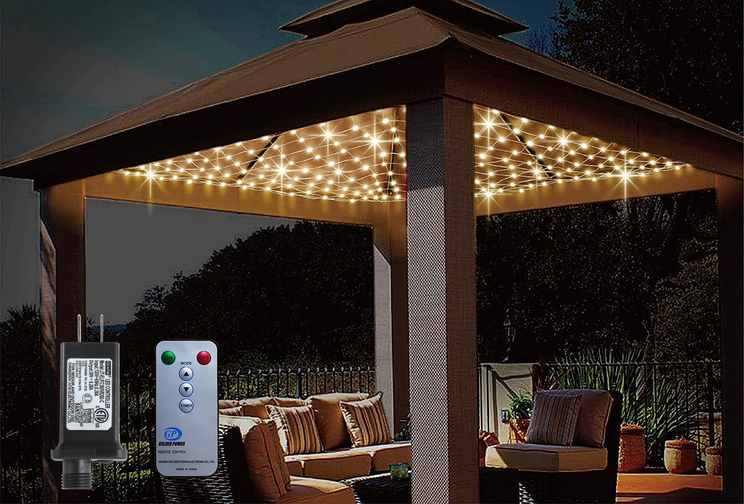 Anycosy Waterproof Net Lights Outdoor  10ft x10ft 480 LED Gazebo Lights with Remote  Timer Dimming Bush Mesh Lights for Wedding Tent Canopy