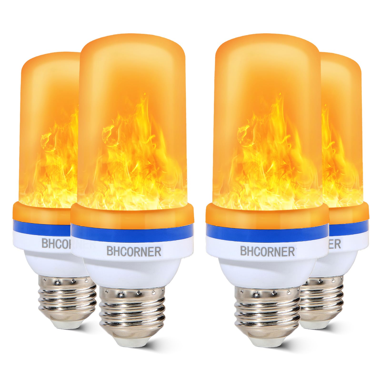 Bhcorner [Upgraded] Led Flame Effect Light Bulbs - Halloween Decorations Outdoor Light Bulb,E27 Base Christmas Flickering Light Bulbs Outdoor,Halloween Decorations Night Fire Light Bulb (4 Pack)