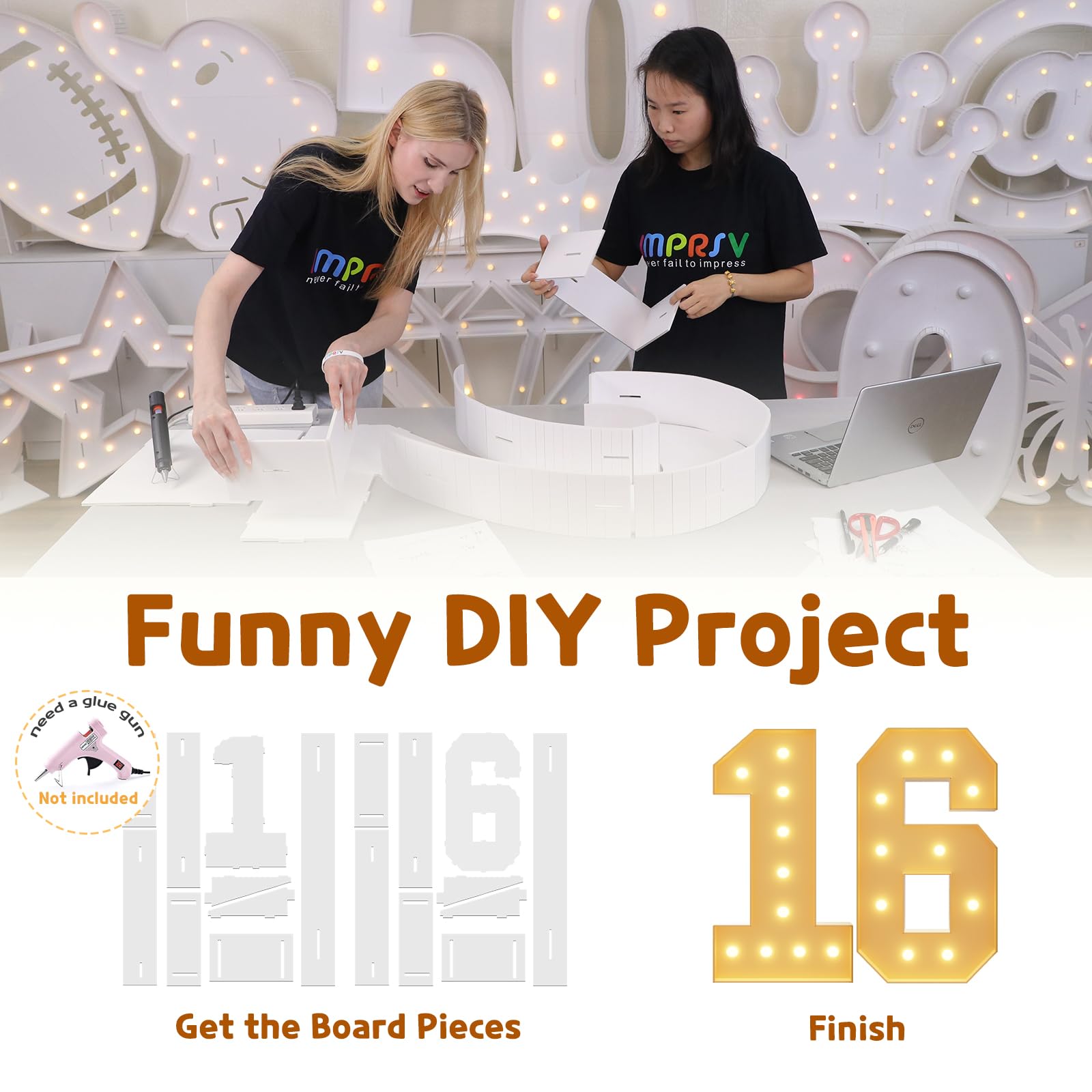 imprsv 16th Birthday Decor - 4FT Light Up Foam Board Numbers for Girls & Boys Anniversary Party Decorations