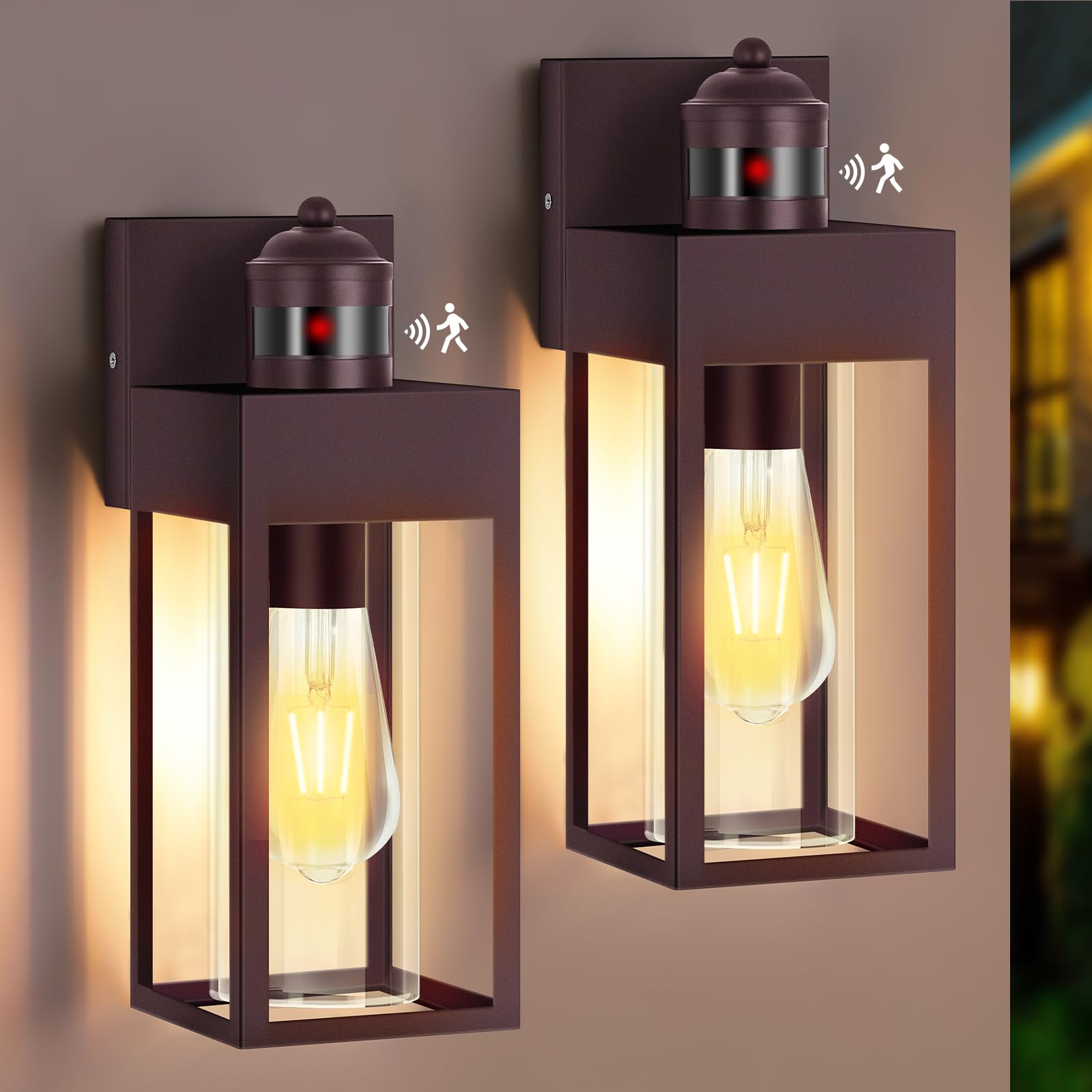 Motion Sensor Outdoor Wall Lanterns, Dusk to Dawn Sconce Exterior Light Fixture, 3 Lighting Modes Porch Lights, Waterproof Outsi