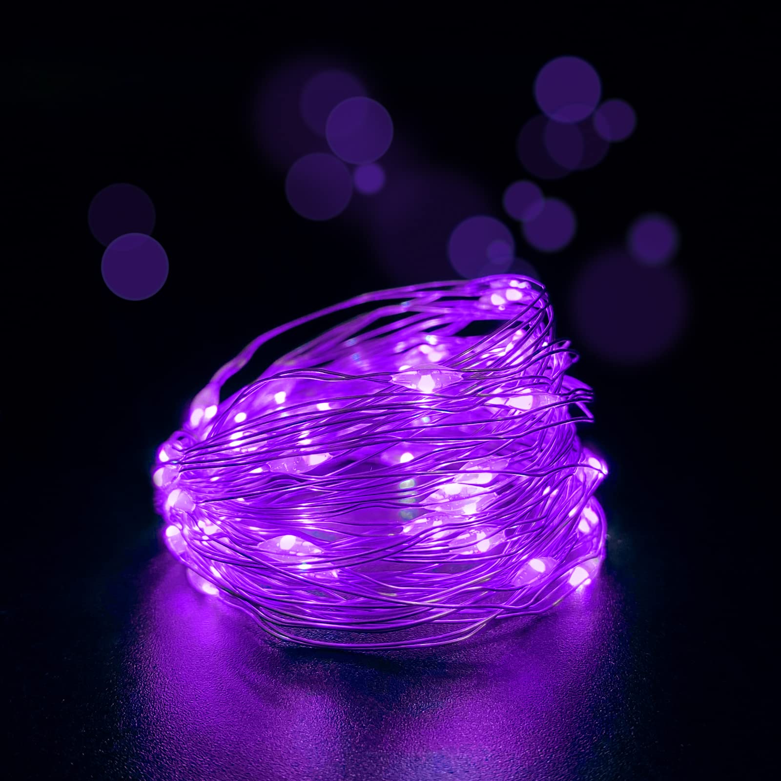 Yalilong With Timer Function Battery Operated Dewdrop Led Lights,Mini Fairy Lights For Home Parties Christmas/Halloween Holiday Decoration,6 Hours On/18 Hours Off,30 Leds,10 Feet (Purple, 4)