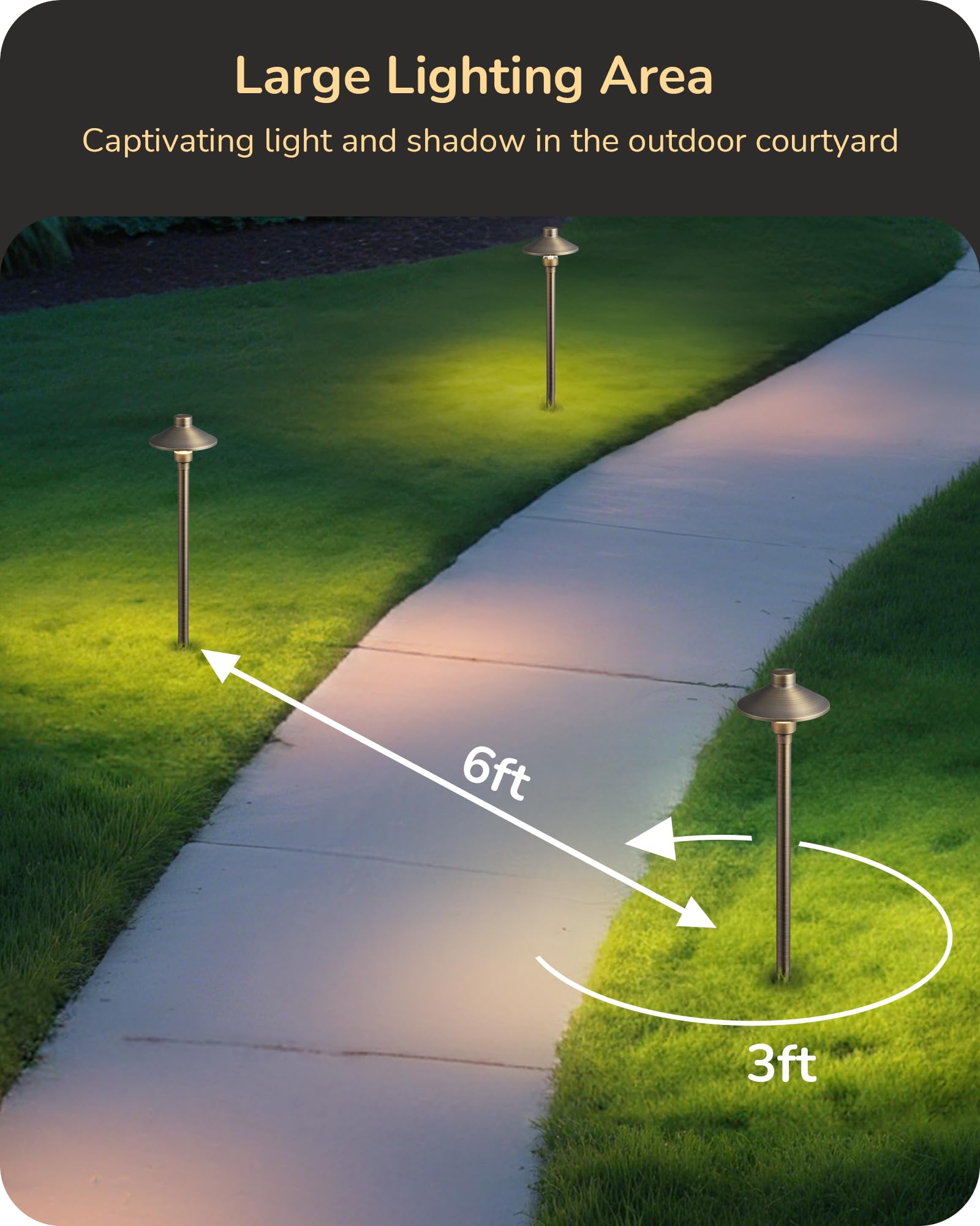 EDISHINE Brass Low Voltage Pathway Lights, 22in Tall, G4 Bulb Included, 12V LED, Bronze, Heavy Duty, 4 Pack