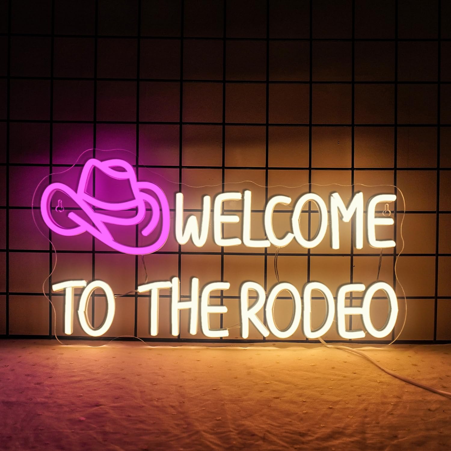 WLHOPE Neon Sign Cowboy Hat LED Lights Dimmable 16.5 x 8.6 inches Acrylic Wall Decor Welcome to The Rodeo