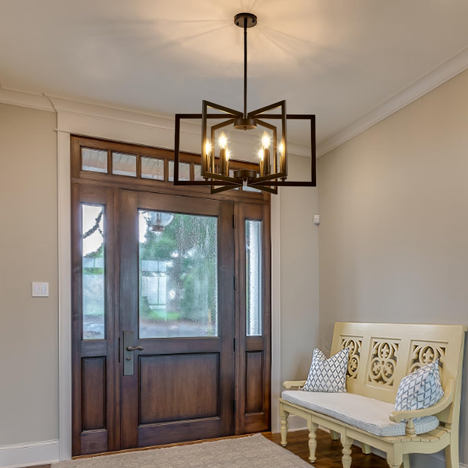LOFTPLUS 6-Light Black Chandelier - Modern Farmhouse Metal Fixture for Dining Room and Entryway