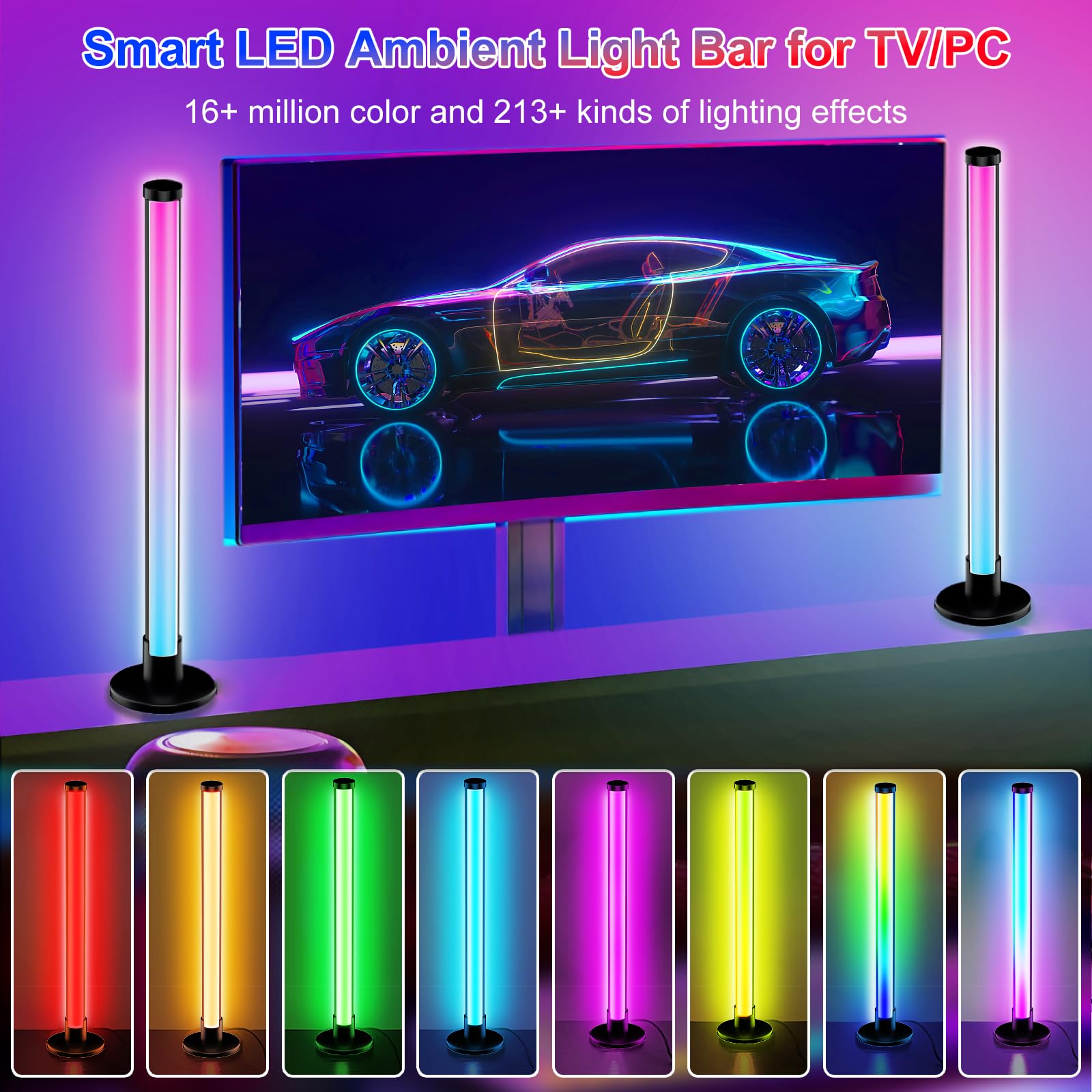 Rgb Light Bar, Led Smart Light Bar With 16 Million Colors And 213+ Light Effects, Music Sync Gaming Lights With App Remote Control, 17.3'' Led Light Bar For Room, Tv Backlights, Gaming, Pc Decoration