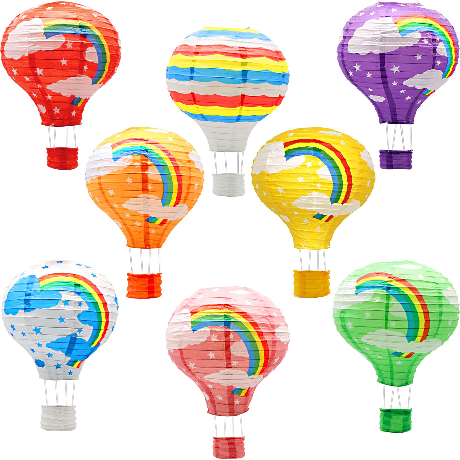 Rainbow Hanging Hot Air Balloon Paper Lanterns Set, Party Decoration Christmas Wedding Birthday Party Decor Gift, 12 Inch, Pack Of 8 Pieces