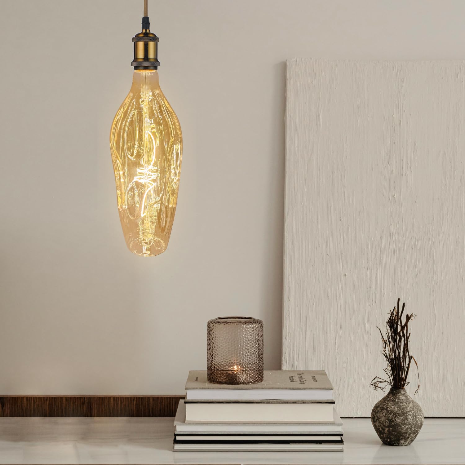 Whfialux Oversized Decorative Led Light Bulbs  Giant Vintage Edison Light Bulb Vt115 Huge Bulbs  Pendant Lighting Amber Glass 2200K Warm White 6W Dimmable 250Lm(40W Eq.) E26 Base (Vt115Amber)