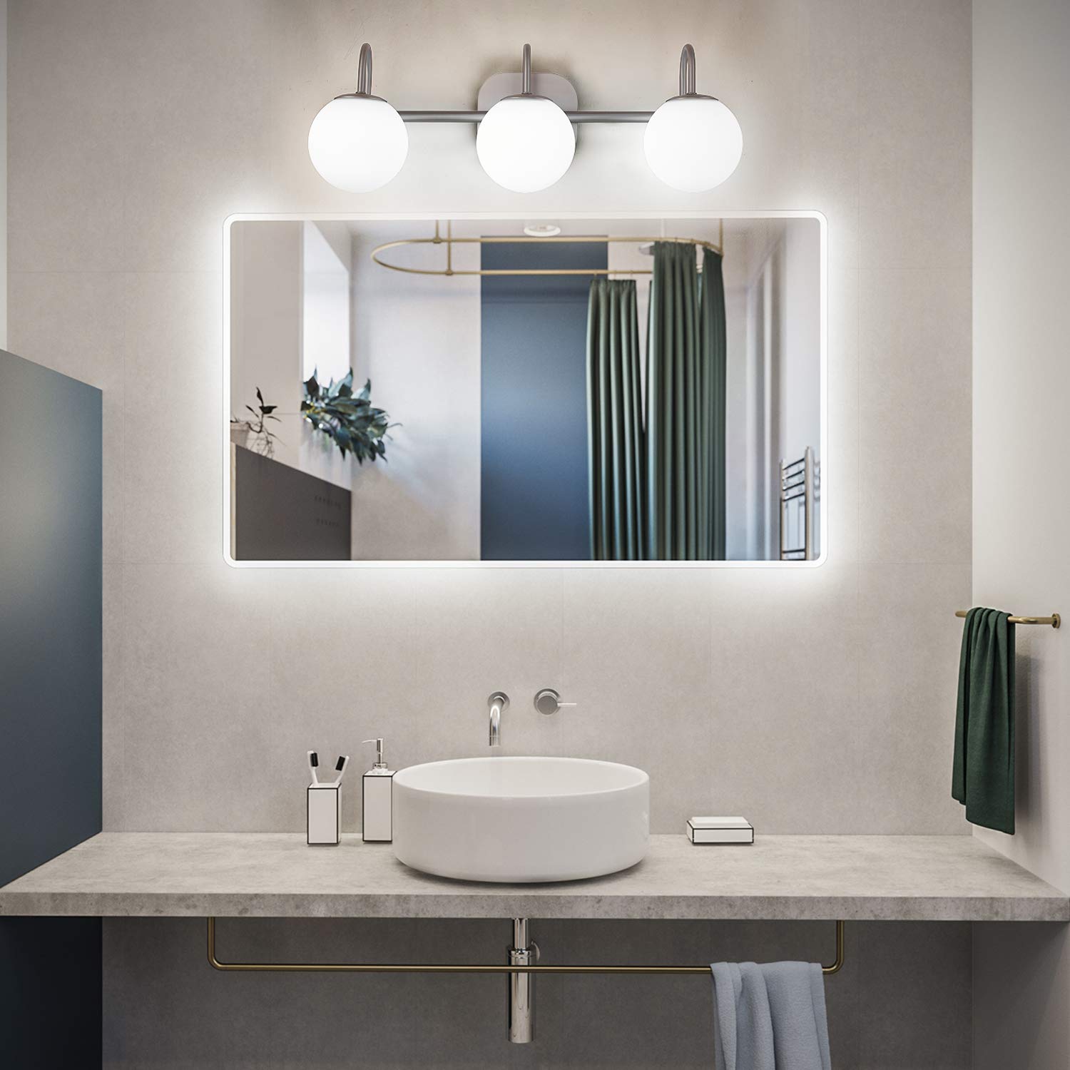 Zhuoer Brushed Nickel Bathroom Vanity Light Fixtures 3 Lights Milk White Glass Globe Shade Modern Wall Sconce Lighting Bath Vanity Lights Bar Over Mirror (Exclude G9 Bulb)