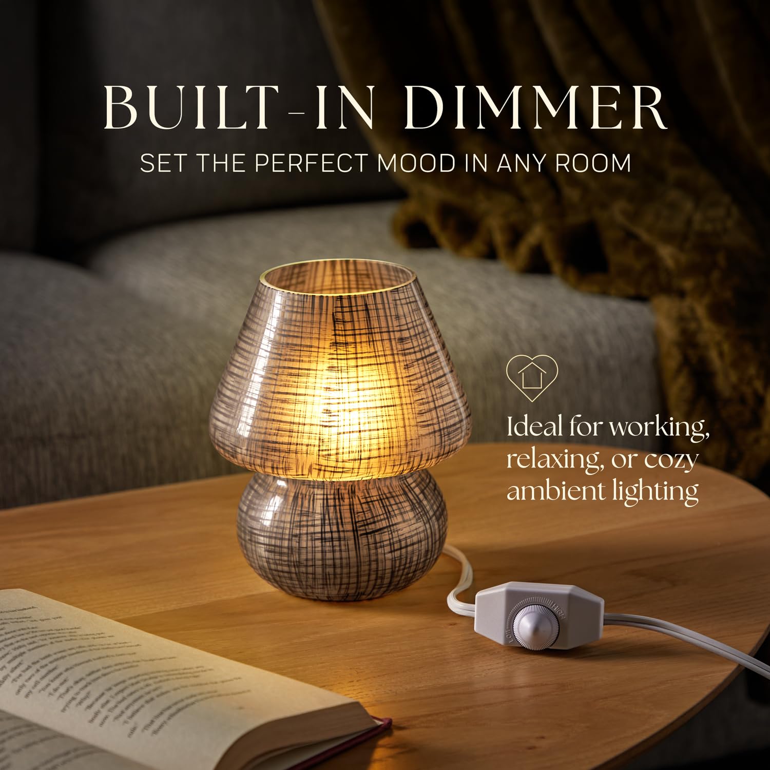 Next Glow Table Lamp – Modern Dimmable LED Night Light, Small, Glass, Black Lattice Glow, Model LT-0328-1