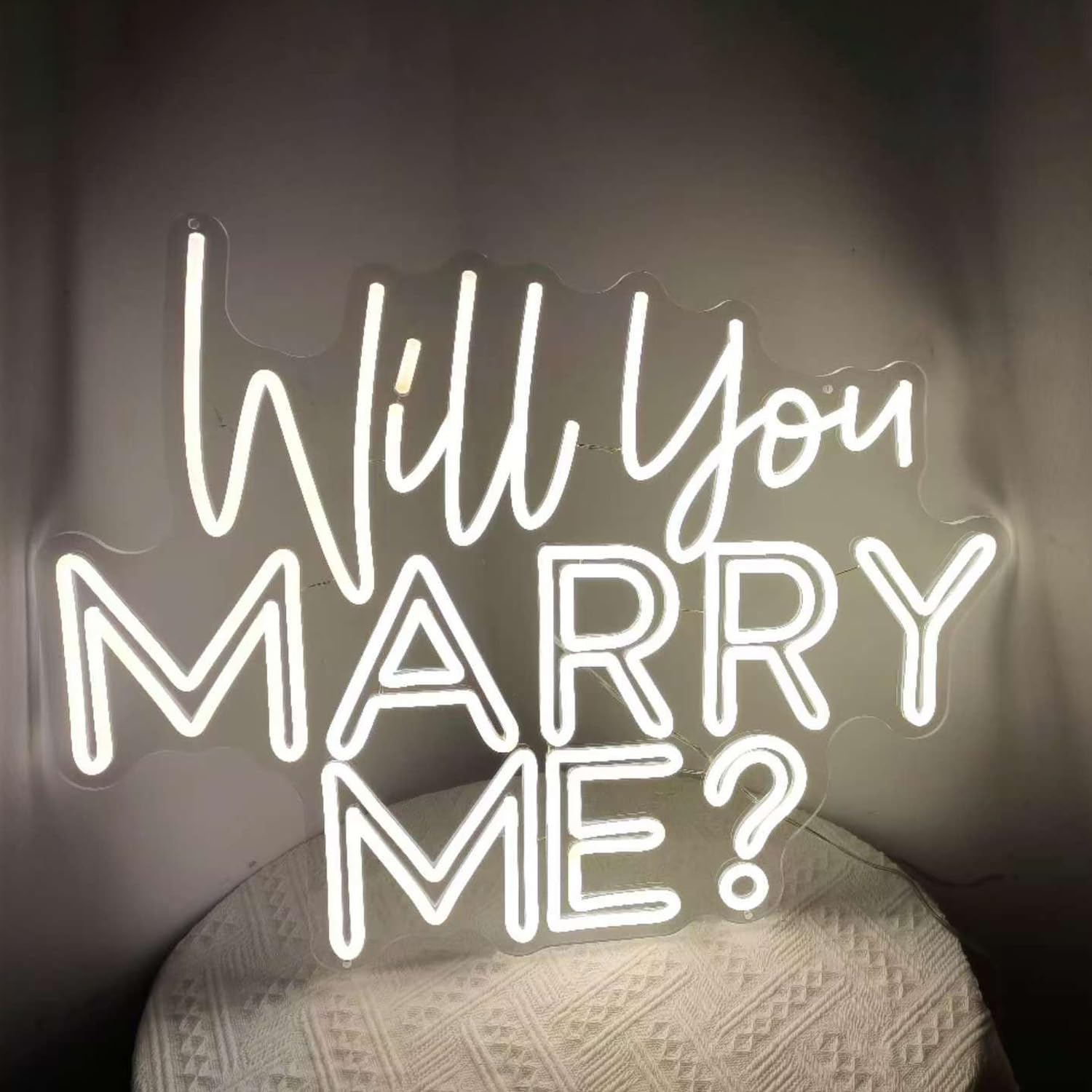 XIMAQIS Custom Neon Sign - "Will You Marry Me?" - 23x17.5in Acrylic - Warm White Wedding Decor