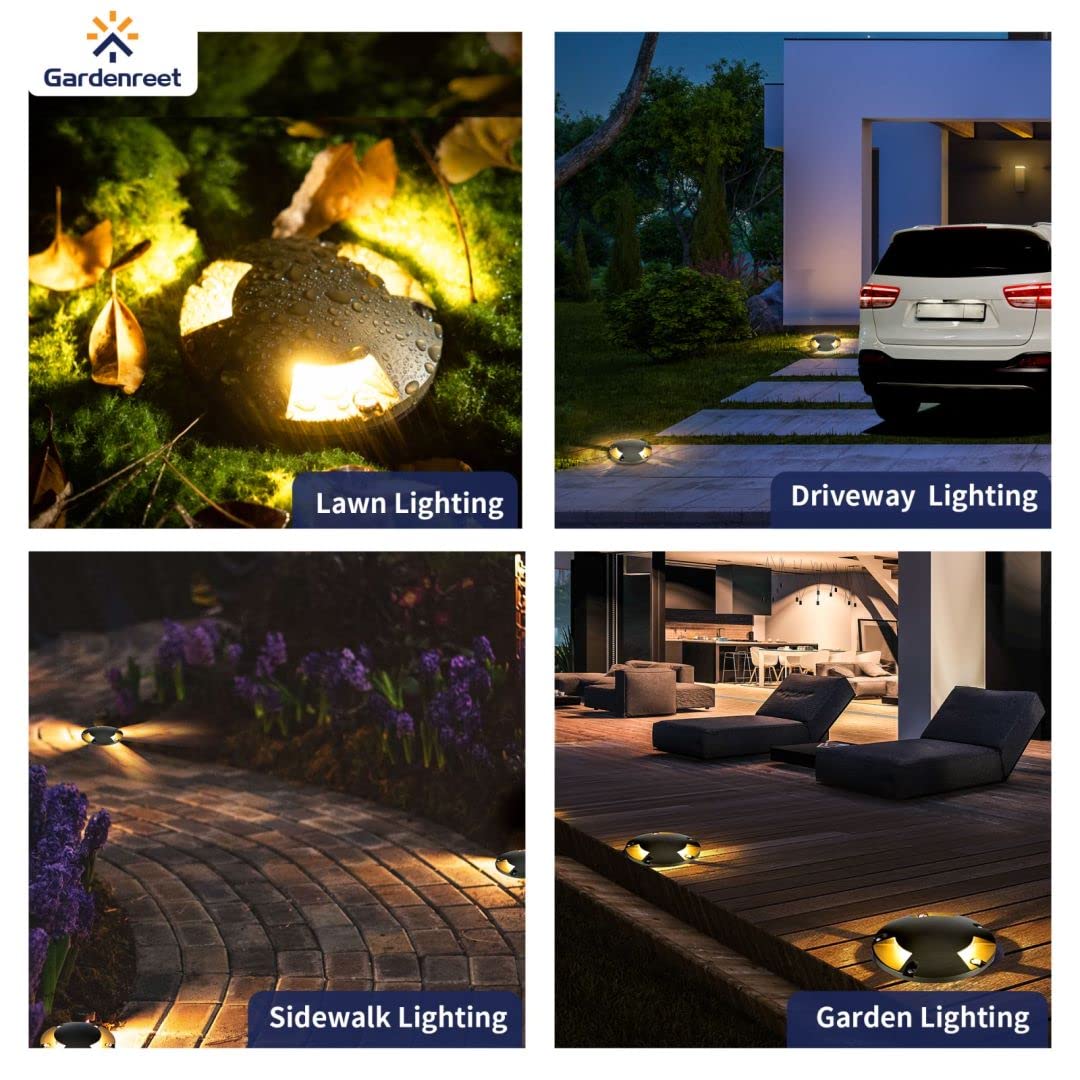 Gardenreet Landscape Well Lights - 12-Pack LED In Ground Lighting, Antique Brass, IP65 Waterproof, Hardwired, Low Voltage