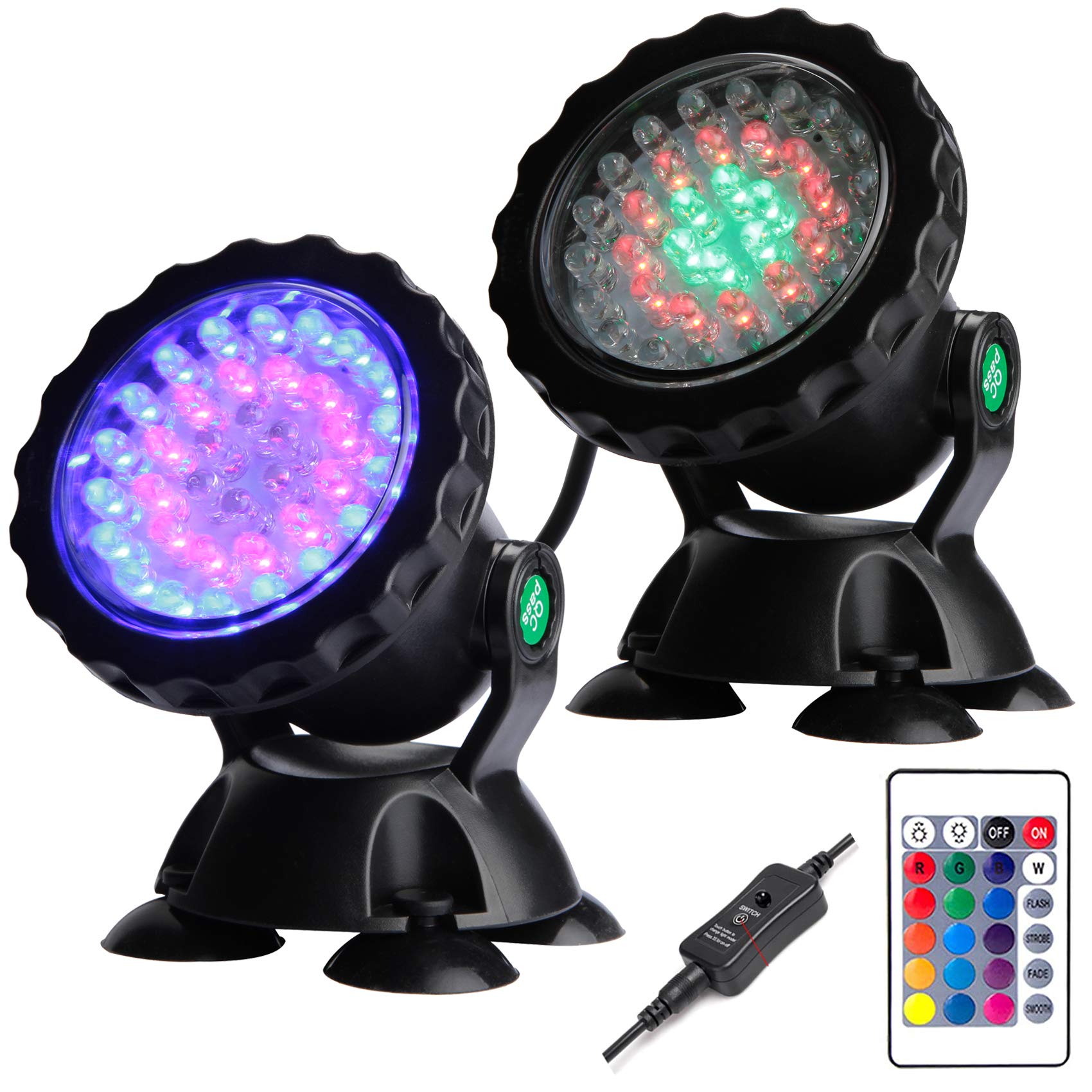 ZHGSERVU LED Underwater Pond Lights, IP68 Waterproof, Adjustable Fountain Lights, Set of 2 with Remote, Colorful for Garden & Pool