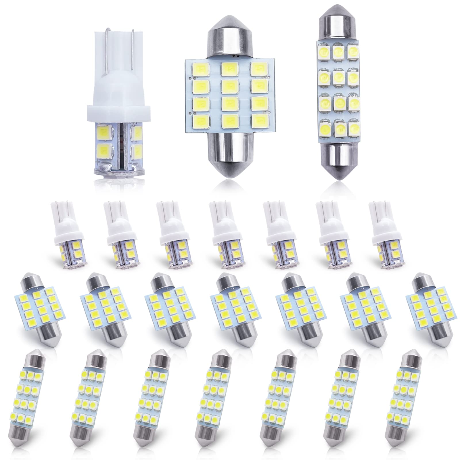 Yogeier Car Led Bulb, Led Combination Set Of 24 Sets, Used For Car Interior/Indoor Map Dome/ Trunk / License Lights, Etc. (White