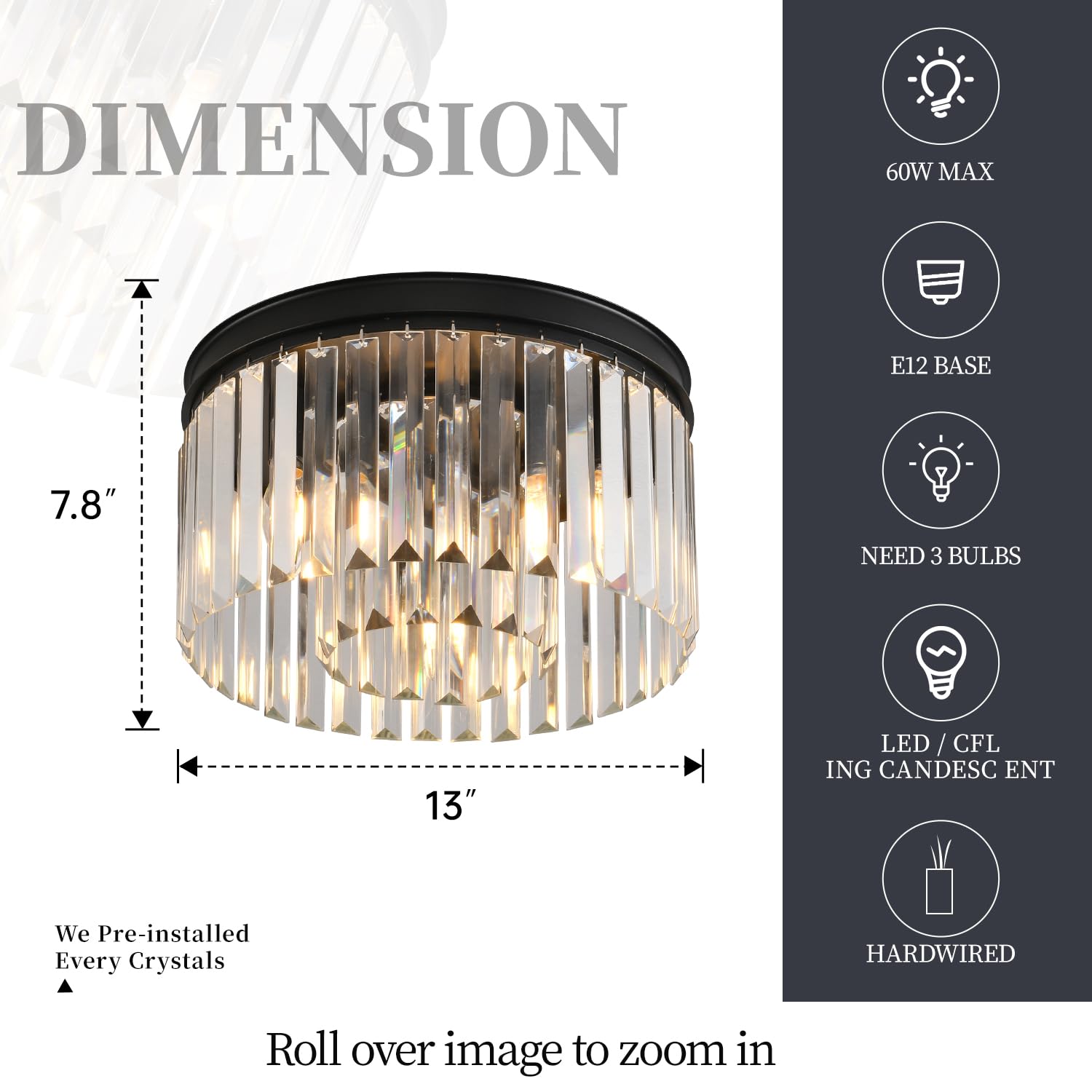 Blinghy Light Fixtures Ceiling Mount - Black Hallway Light Fixtures Crystal Semi Flush Mount Ceiling Light For Kitchen Living Ro