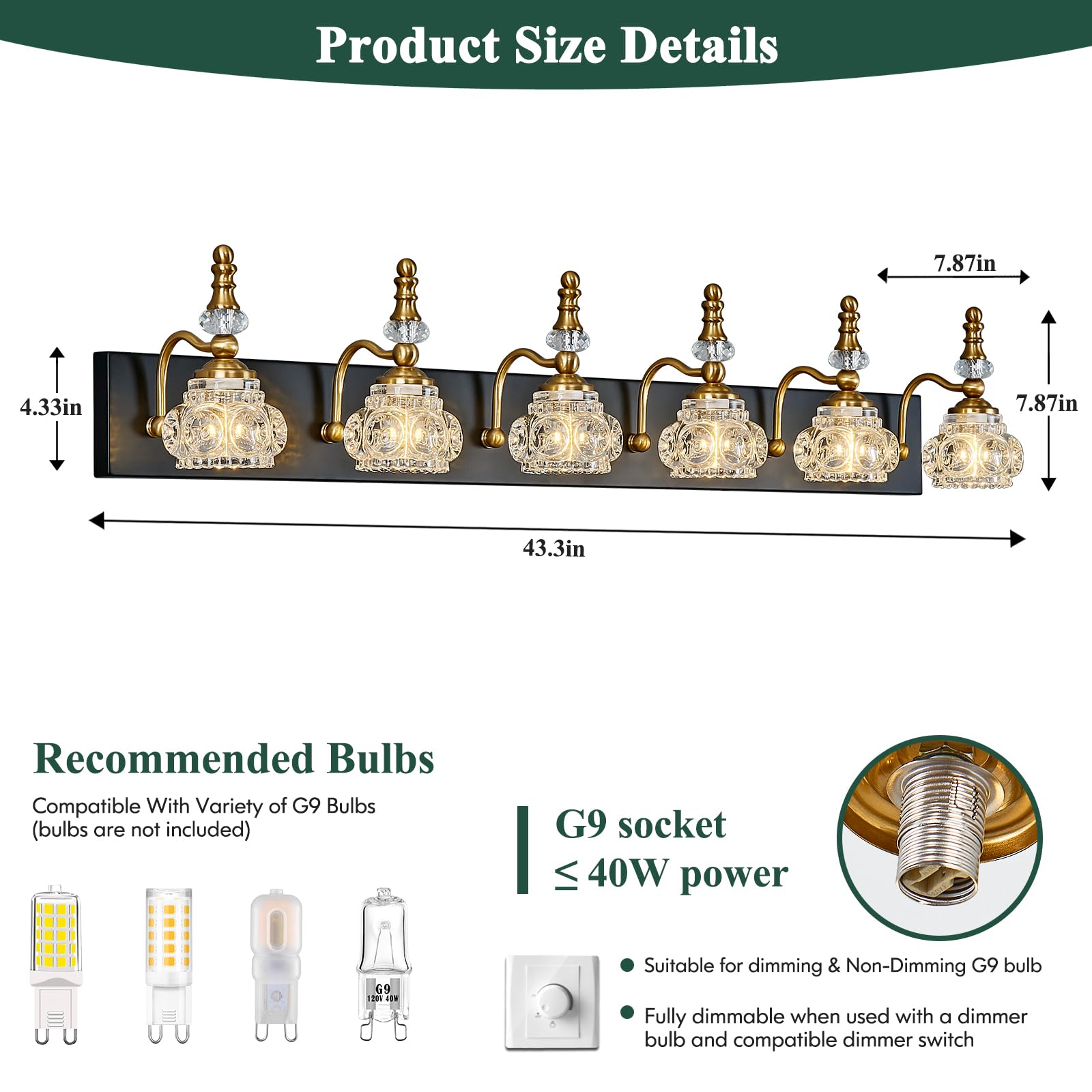 Lbsqj 6-Light Vintage Bathroom Vanity Light Fixture Industrial Black Gold With Glass Shade Vanity Light Fixtures Over Mirror Glass Bathroom Vanity Lighting Fixtures G9 Bulb Wall Lights