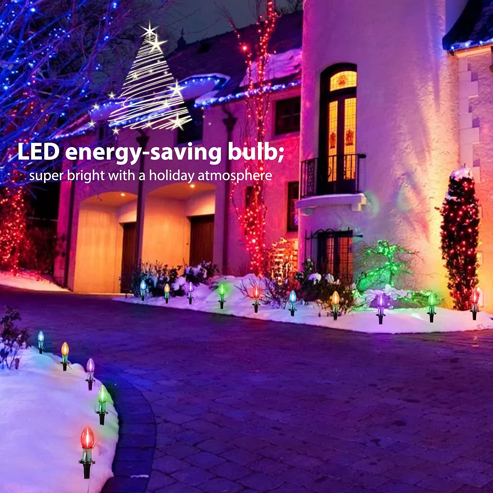 Brightown C9 Christmas String Lights - 20 LED Outdoor Pathway Lights, 25.7Ft, Multicolor, Waterproof, Model GY-C-50.6-U-B1
