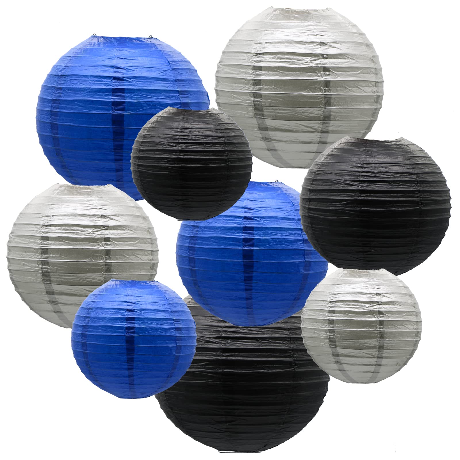 ADLKGG Paper Lanterns Decorative Round Hanging - 9pcs, Metal, Navy Blue/Silver/Black, Model: PaperLantern12-008