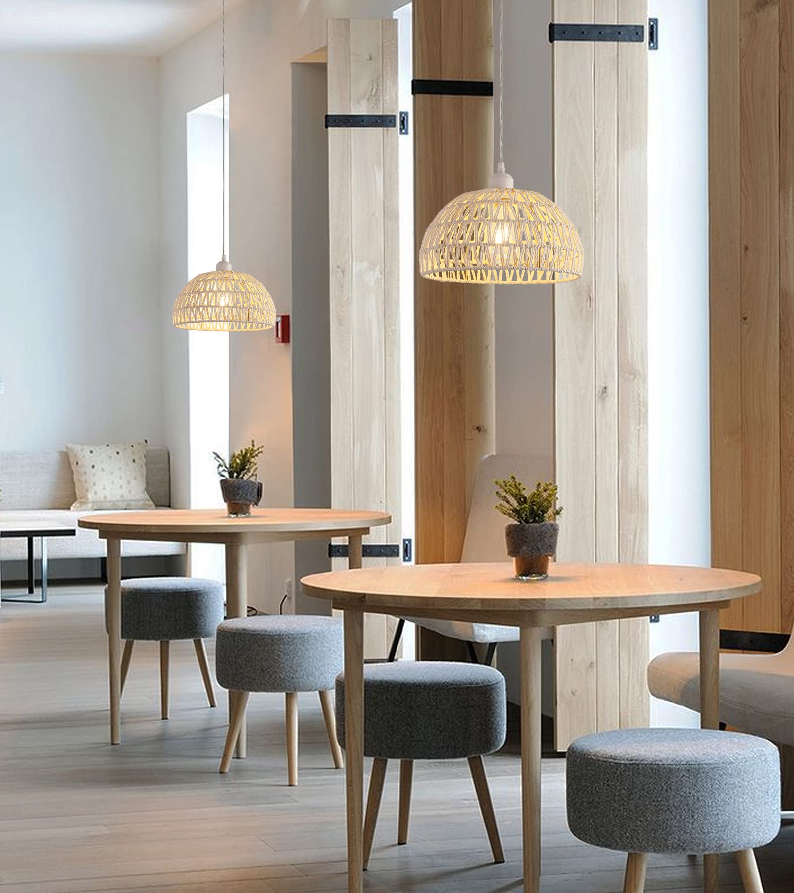 Meixisue Hand-Woven Rattan Wicker Boho Pendant Light,Minimalist Transitional Led Pendant Hanging Light Fixture For Kitchen Islan