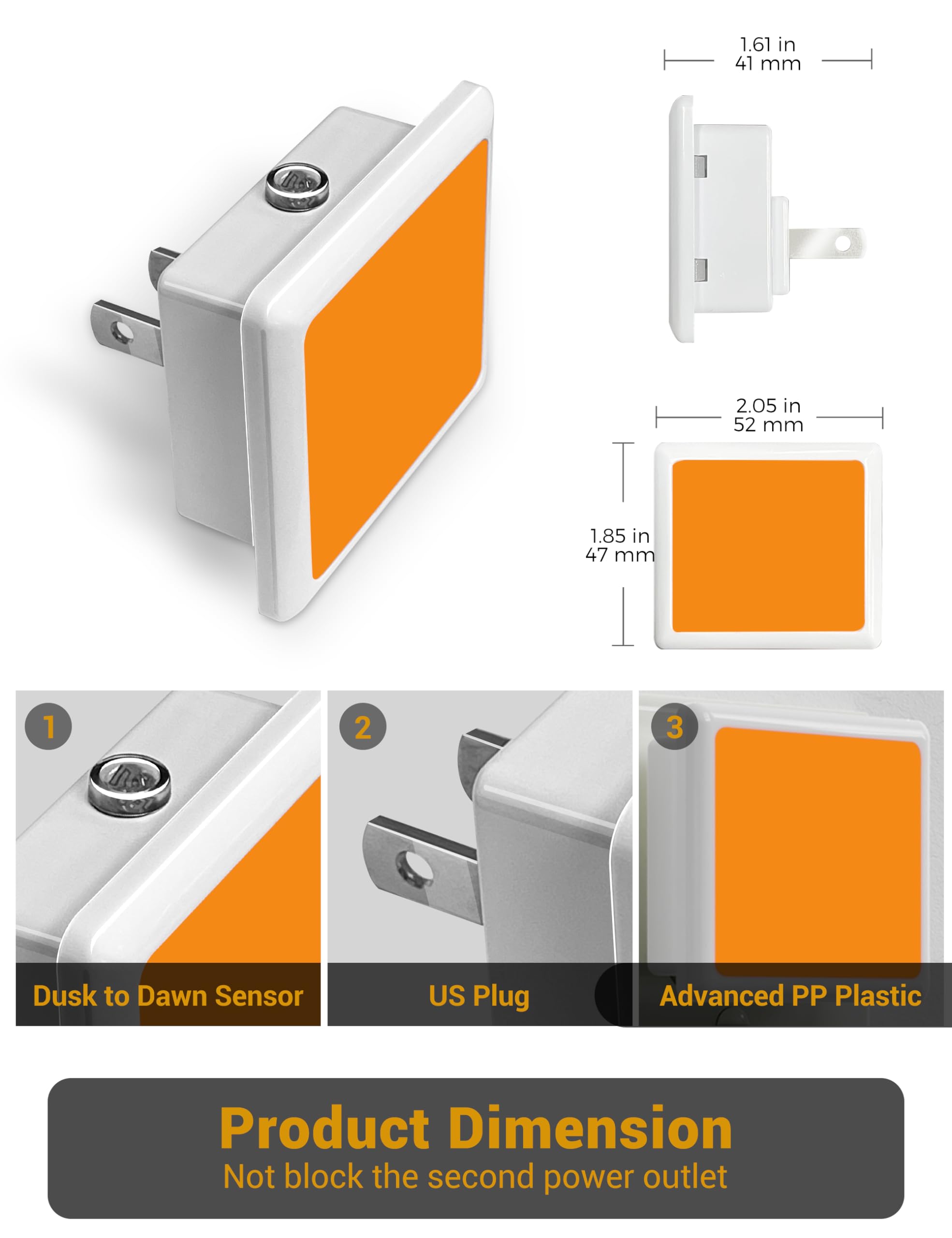 Jandcase Amber Night Light[2 Pack], Night Lights Plug Into Wall, Led Plug In Nightlight With Dusk-To-Dawn Sensor, 0.3W Dim Night Light For Sleep, Bedroom, Bathroom, Hallway, Non-Dimmable