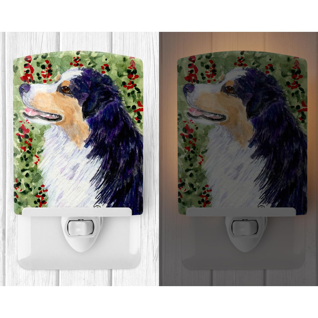 Caroline'S Treasures Ss8845Cnl Australian Shepherd Ceramic Night Light Compact, Ul-Certified, Ideal For Bedroom, Bathroom, Nursery, Hallway, Kitchen, 6X4X3, Multicolor