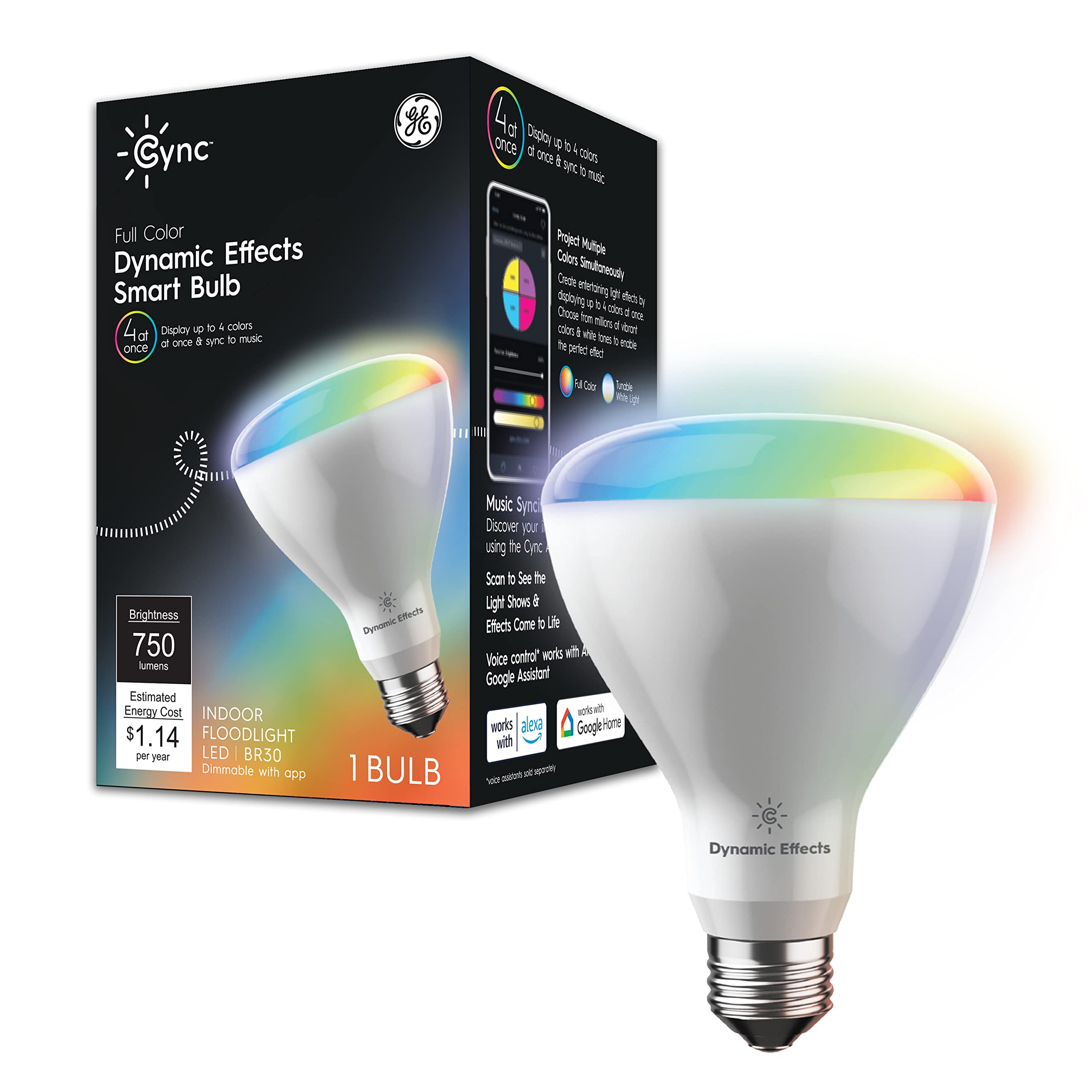 Ge Cync Dynamic Effects Br30 Color Changing Light Bulb With Music Sync, Rgb Led Light Bulb, Room D  Cor Aesthetic Wifi Smart Lig