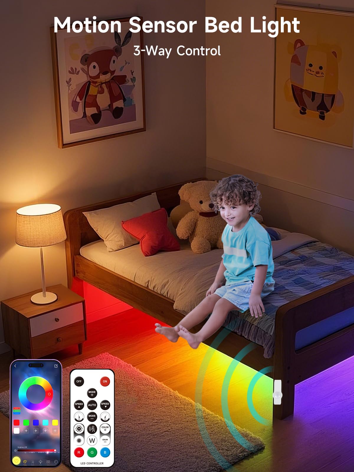 Kantutoe Motion Activated Led Light Strip, 16.4Ft Motion Sensor Led Light Indoor With App Control, Under Bed Lights Motion Senso