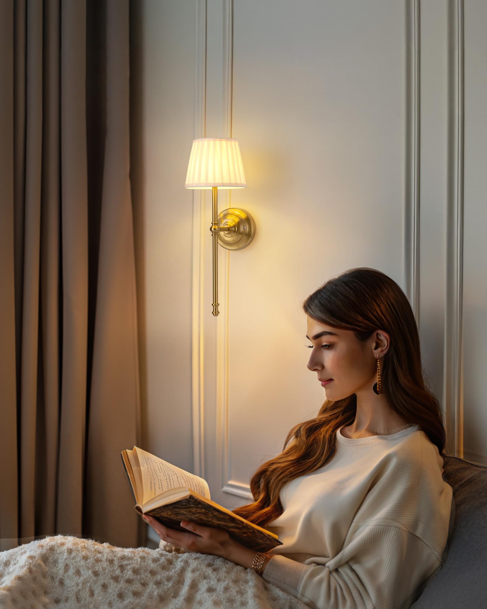 KDG Cordless Wall Sconces Set of 2, Rechargeable LED Fabric Lamps, Gold & Beige, Model AMZ-TBL-034, Perfect for Living Room & Bedroom