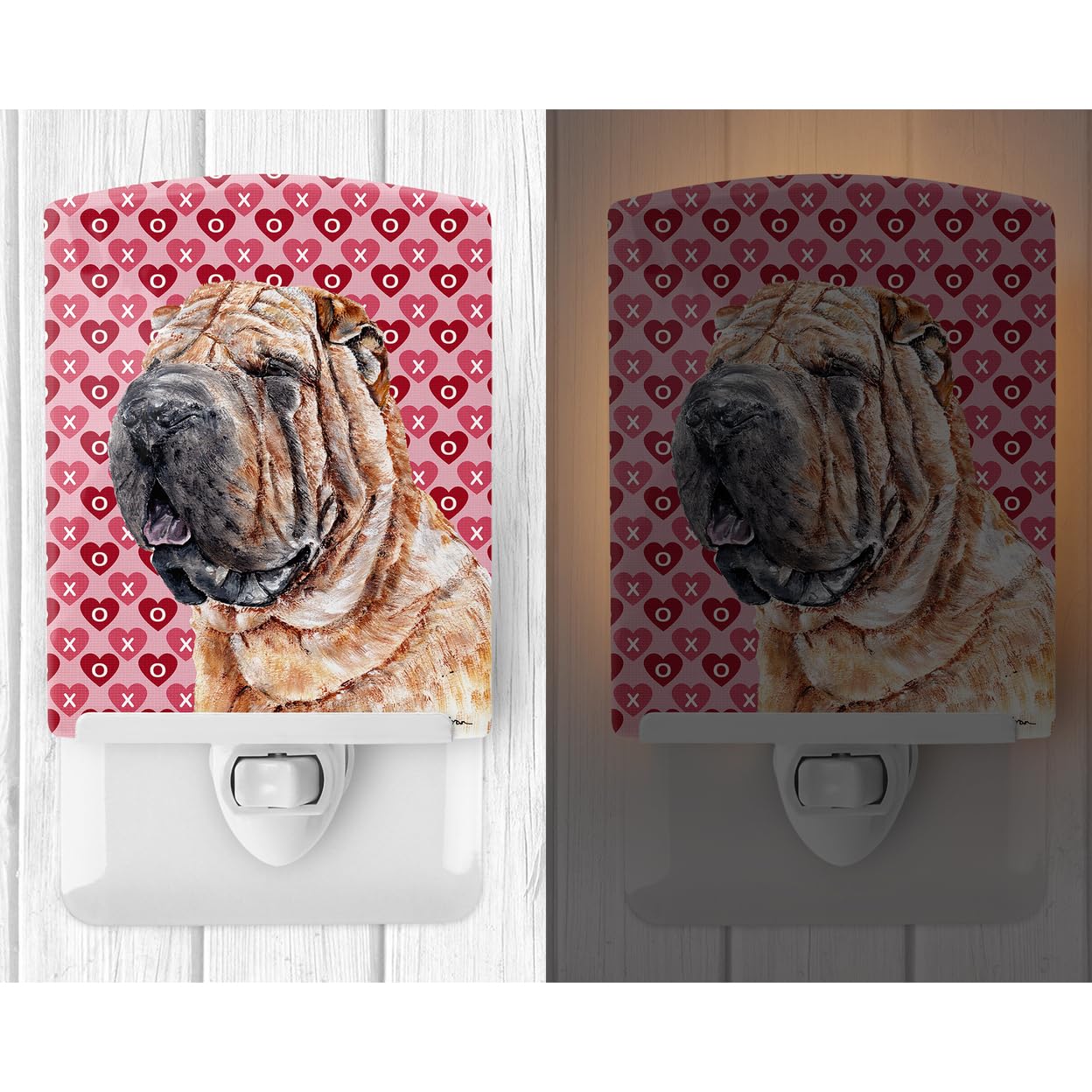 Carolines Treasures Night Light, Ceramic, Shar Pei Hearts, UL-Certified, 6x4x3 inches, Multicolor, Model SC9695CNL