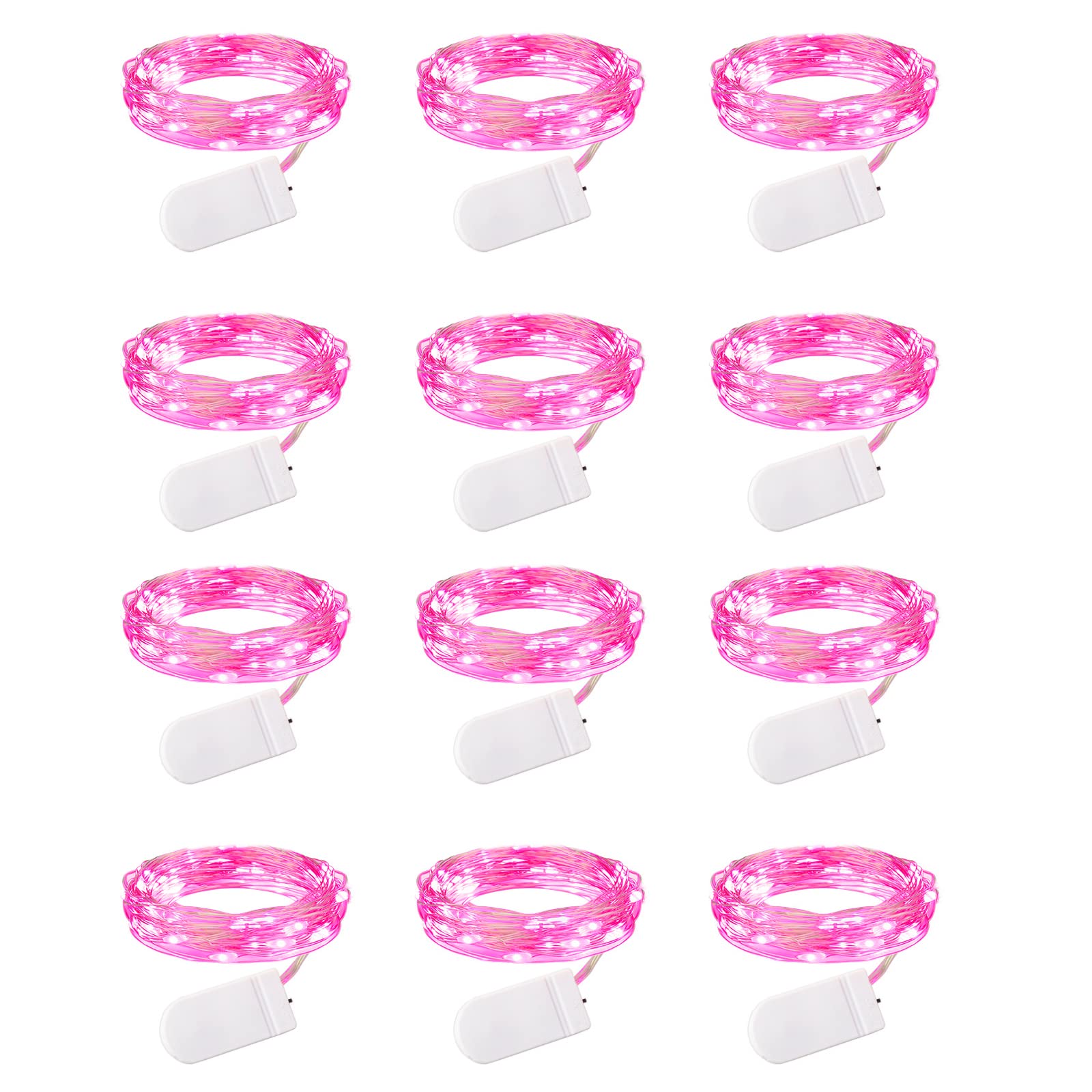 Brightown Valentine's Day 12 Pack Pink Led Fairy Lights Battery Operated String Lights Waterproof Silver Wire 7 Feet 20 Led Fire