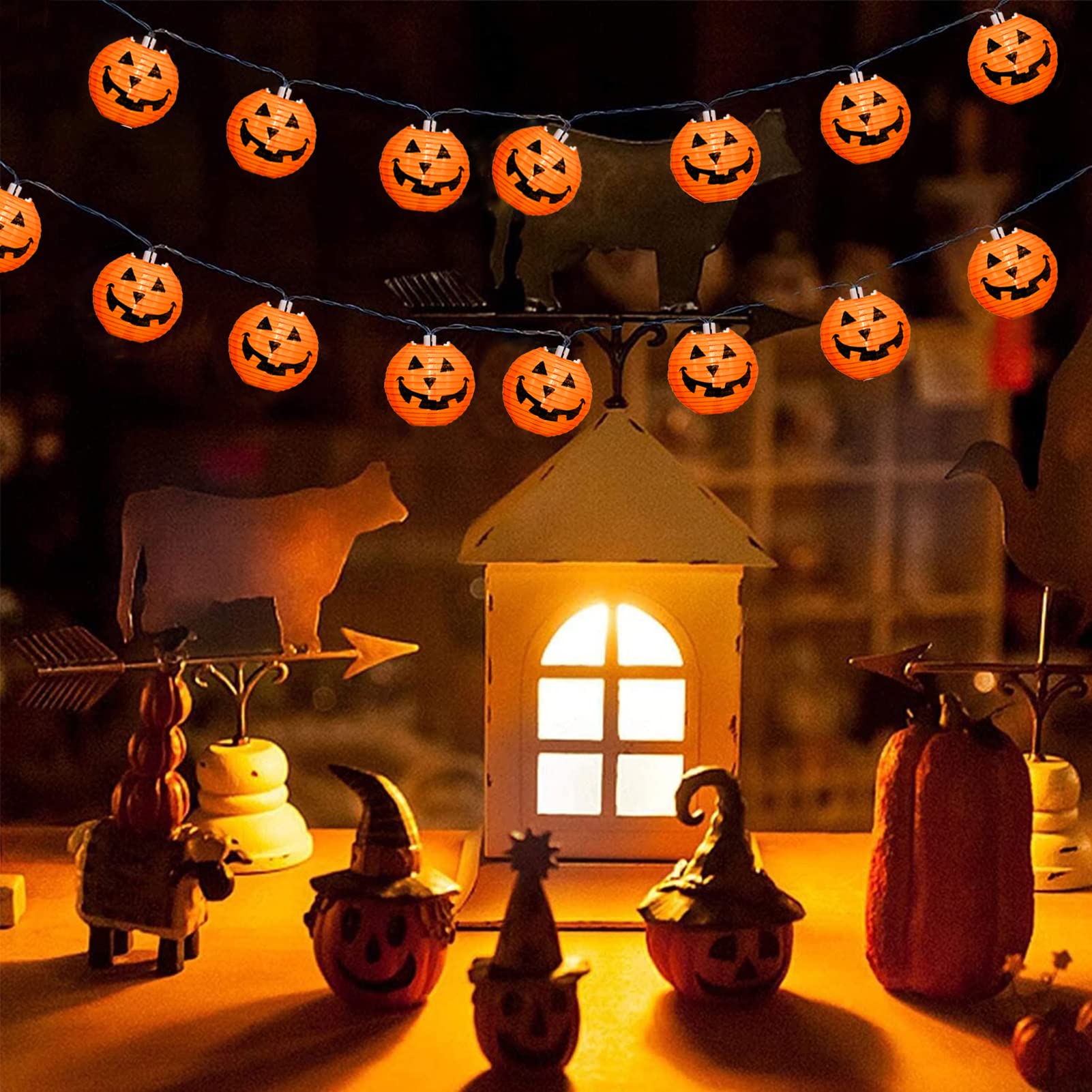 Konictom Halloween Pumpkin String Lights, 8.5Ft, 10 Orange Bulbs, Indoor/Outdoor Decor