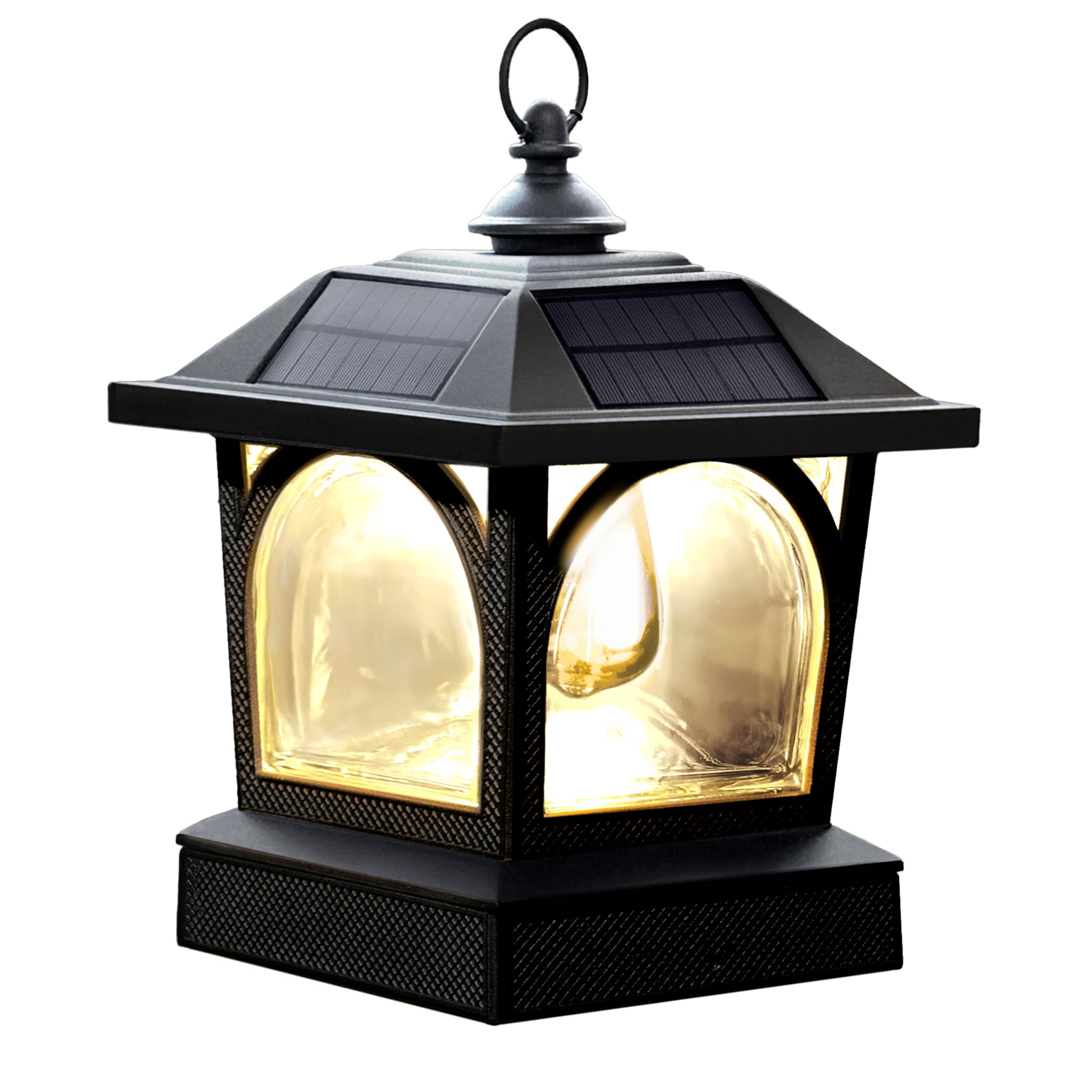 Classy Caps Edison Solar Table Lantern & Post Cap - Fits 5x5, 5.25x5.25, 5.5x5.5, & 6x6 Deck & Fence Posts - Black Cast Aluminum