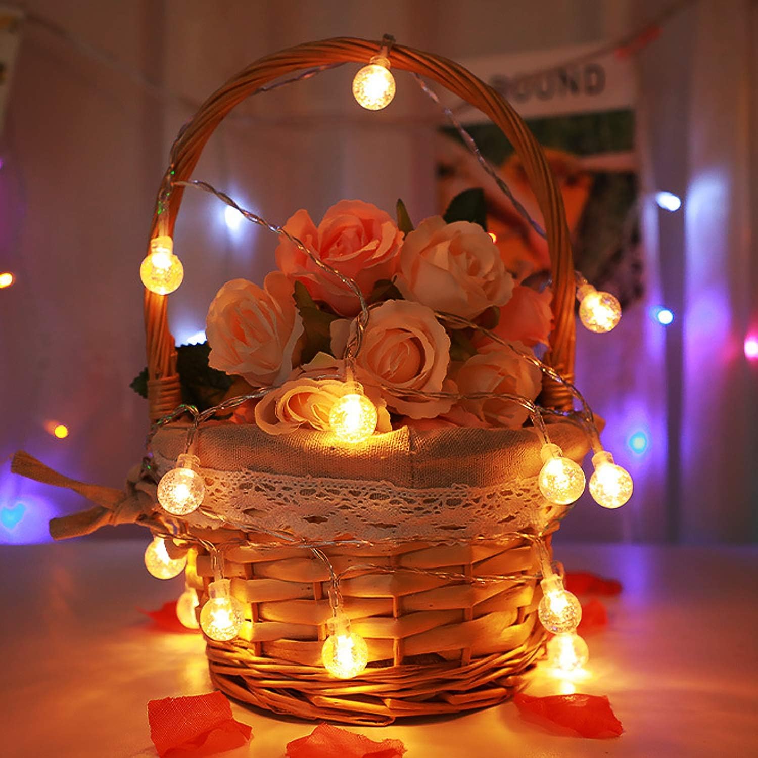 LOENDE Battery Operated Globe String Lights, 30 LED, 8 Modes, 16FT, Warm White, Silver Wire, 2 Pack