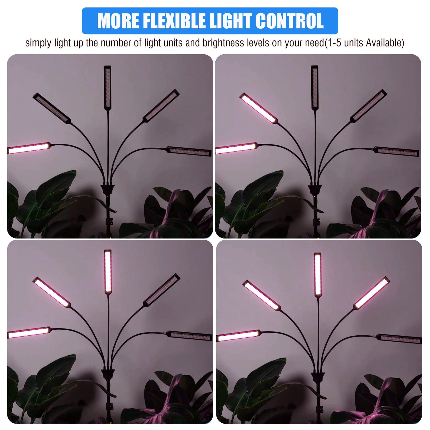 Yehsence Grow Lights for Indoor Plants 5 Heads, Full Spectrum Plant Lights for Indoor Growing with Tripod Stand, Auto On/Off Tim