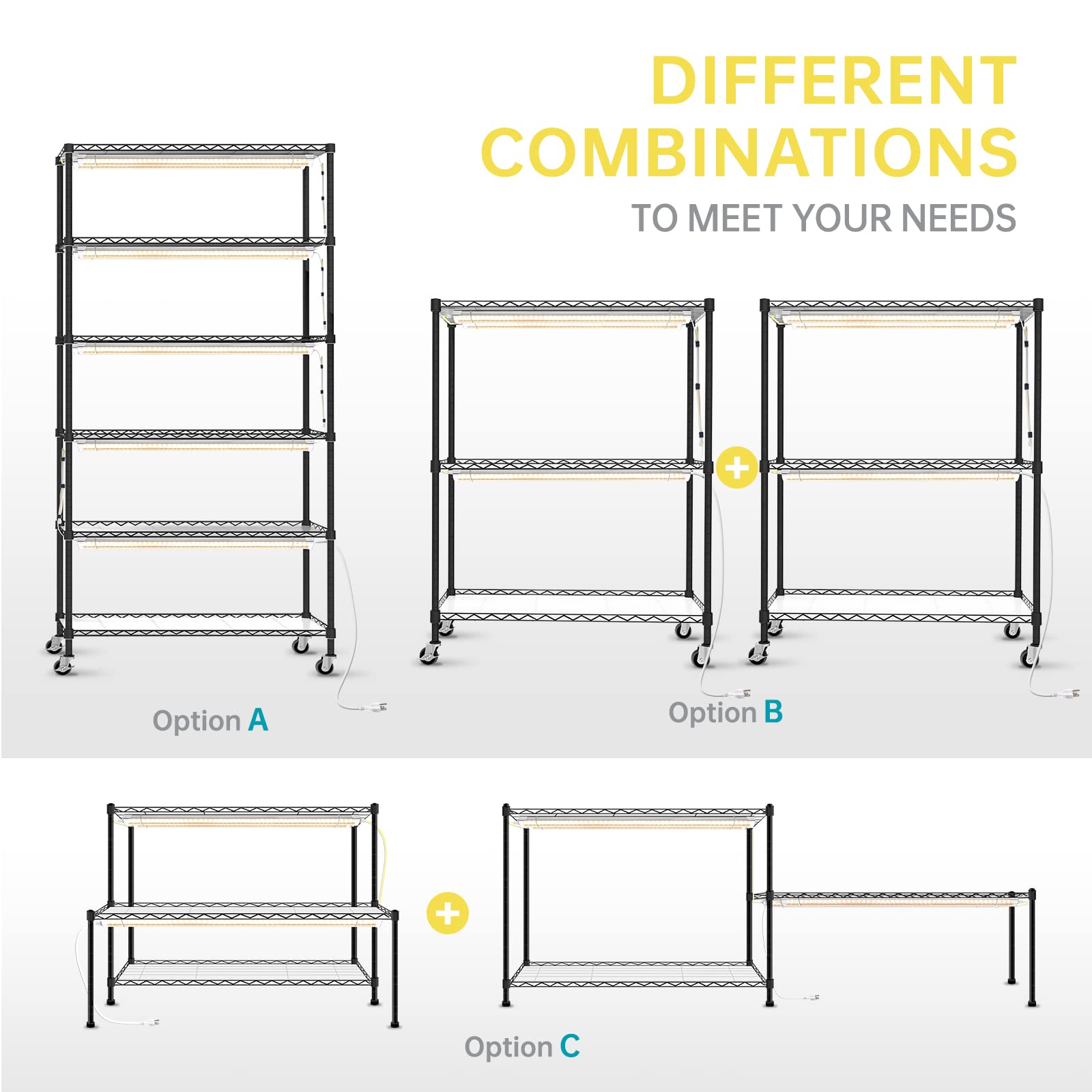Bstrip Diy Plant Shelf With Grow Lights, Grow Light Shelf With Adjustable Rack And Wheels, Plant Stand, 8-Pack 192W T8 3000K Ful