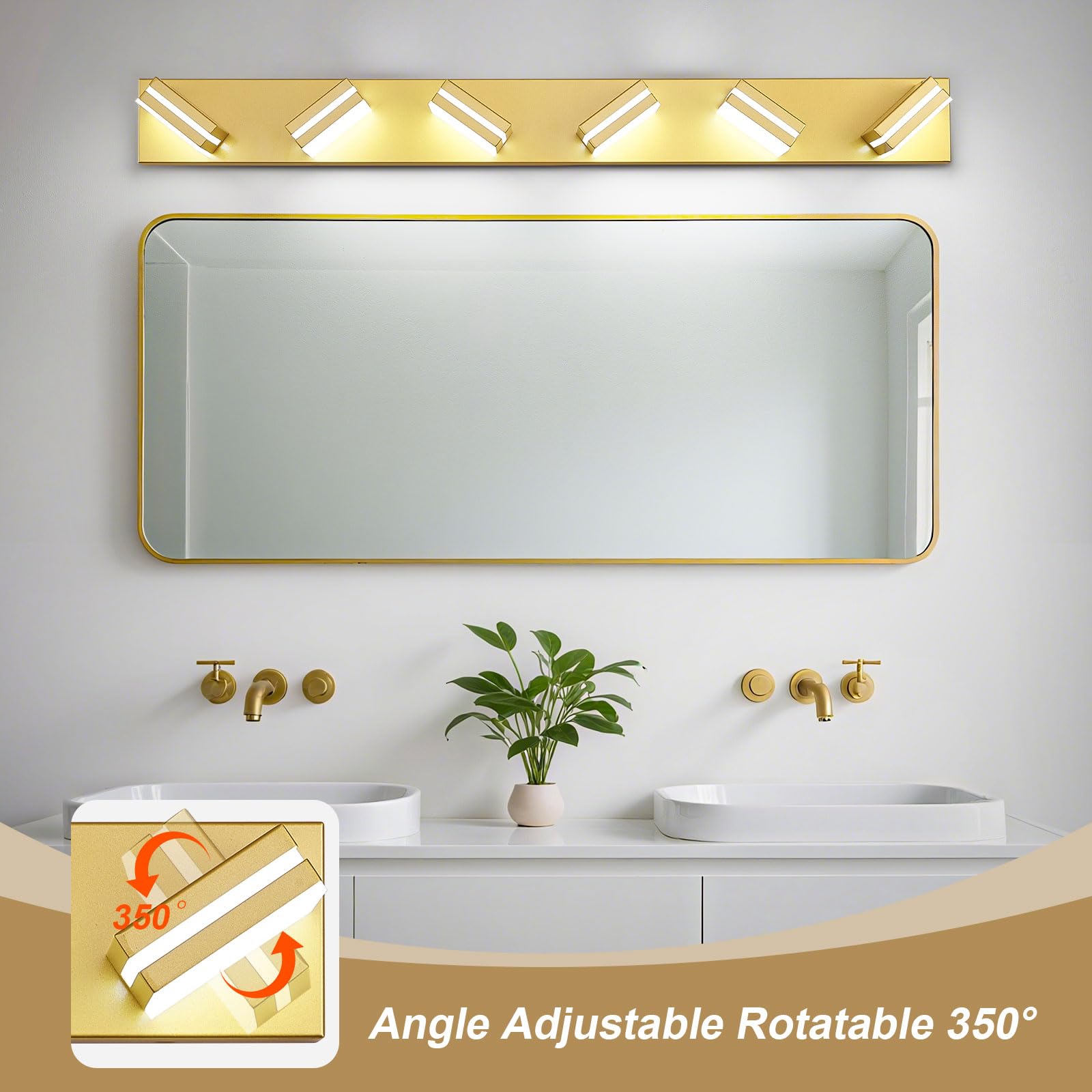 JZEKVN 6-Light Modern LED Bathroom Vanity Light Fixture, Gold Acrylic, 41.73in, Model 202541012