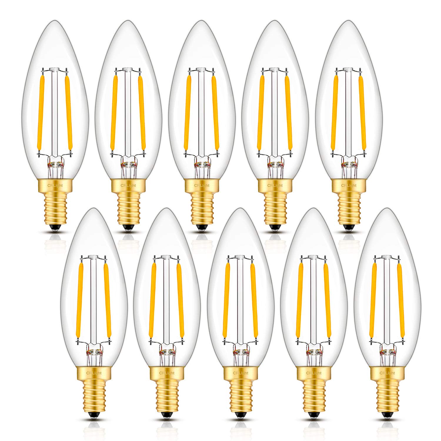 Crlight 2W Led Candelabra Bulb, 2700K Warm White, E12 Base, Dimmable, 