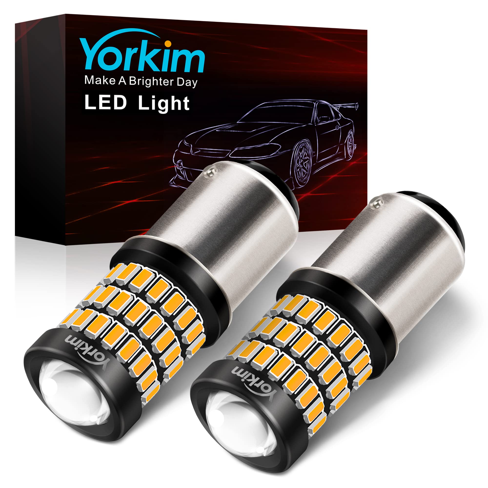Yorkim 1157 LED Bulbs Amber Yellow, 9-30V, Replacement for Turn Signal & Brake Light, Pack of 2
