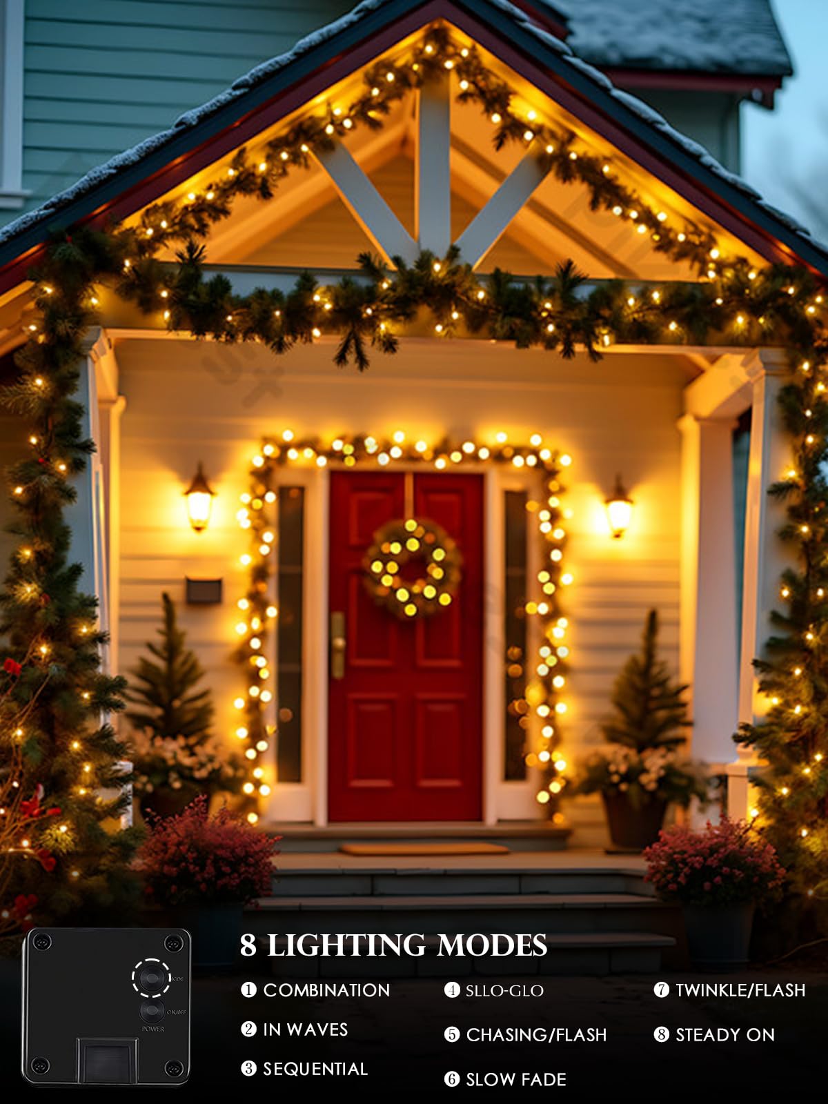 EXF Warm White Solar String Lights 200LED 66FT 2 Pack Waterproof Green Wire with 8 Modes for Outdoor Christmas Decor