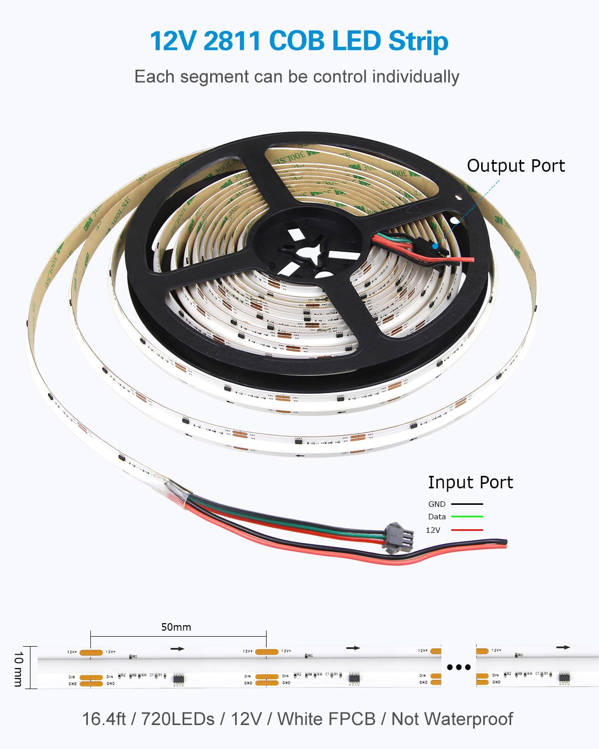 ALITOVE Addressable RGB COB LED Strip Lights 16.4FT 3600 LEDs WS2811 12V Flexible Vinyl Rope Light for Home Decor
