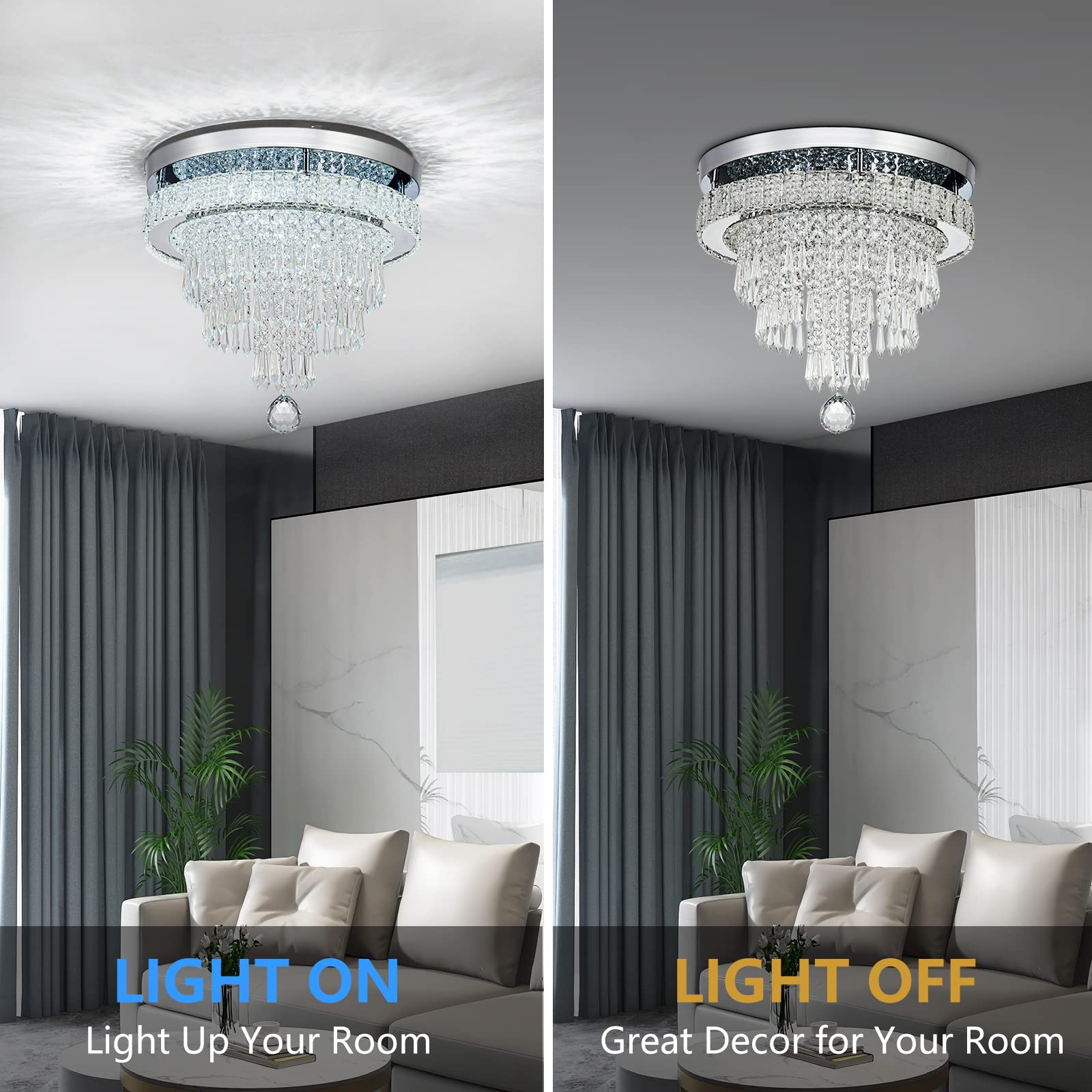 Hongnuofc 16 Crystal Chandeliers Light Flush Mount Ceiling Light Fixtures Round Modern Led Chandelier For Living Room Bedroom Di