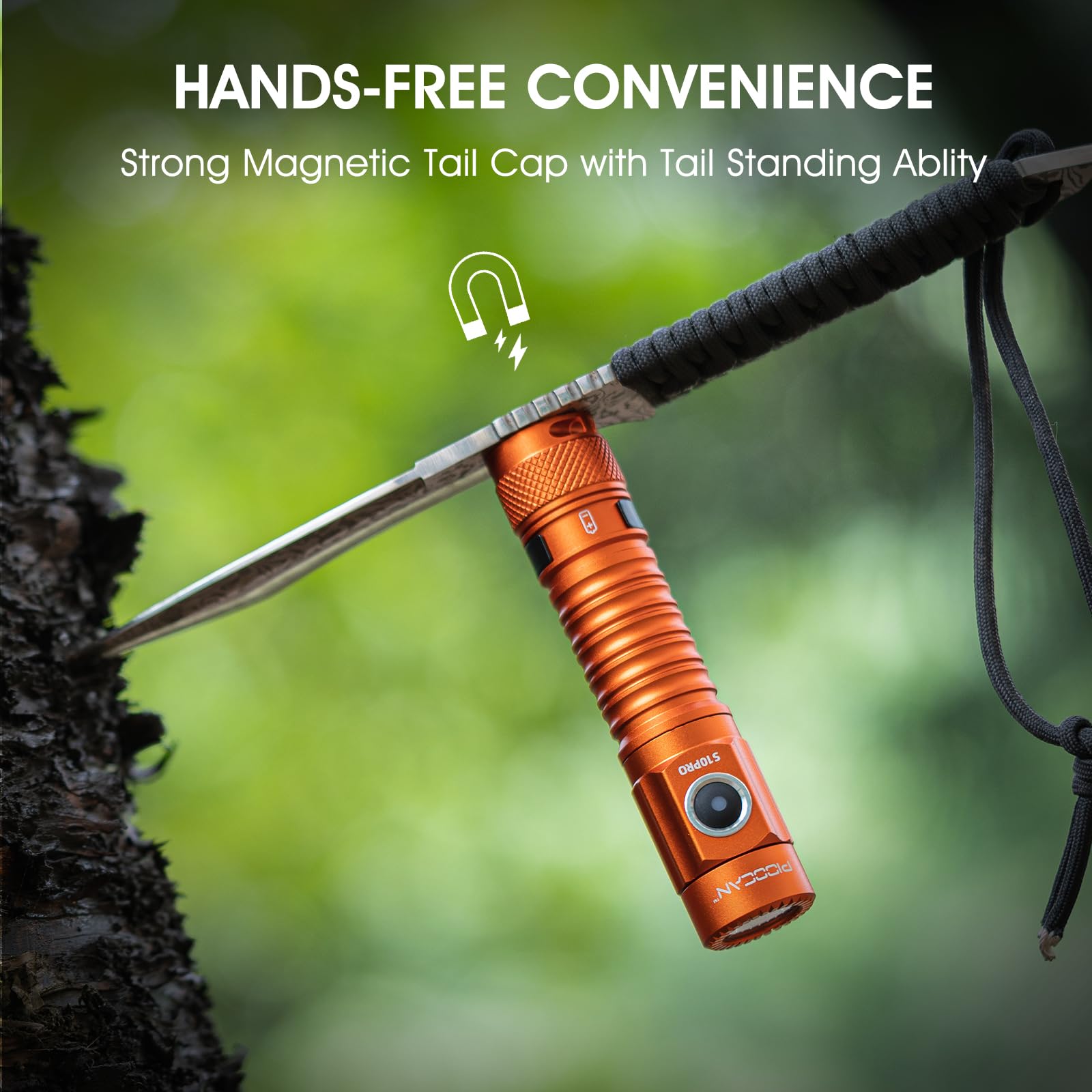 Pioocan S10Pro Led Flashlights, High Powered 2500 Lumens Super Bright Tactical Flashlight, Rechargeable, 5 Modes Magnetic Waterproof Flash Lights For Emergency, Outdoor, Home, Camping, Hiking (Orange)