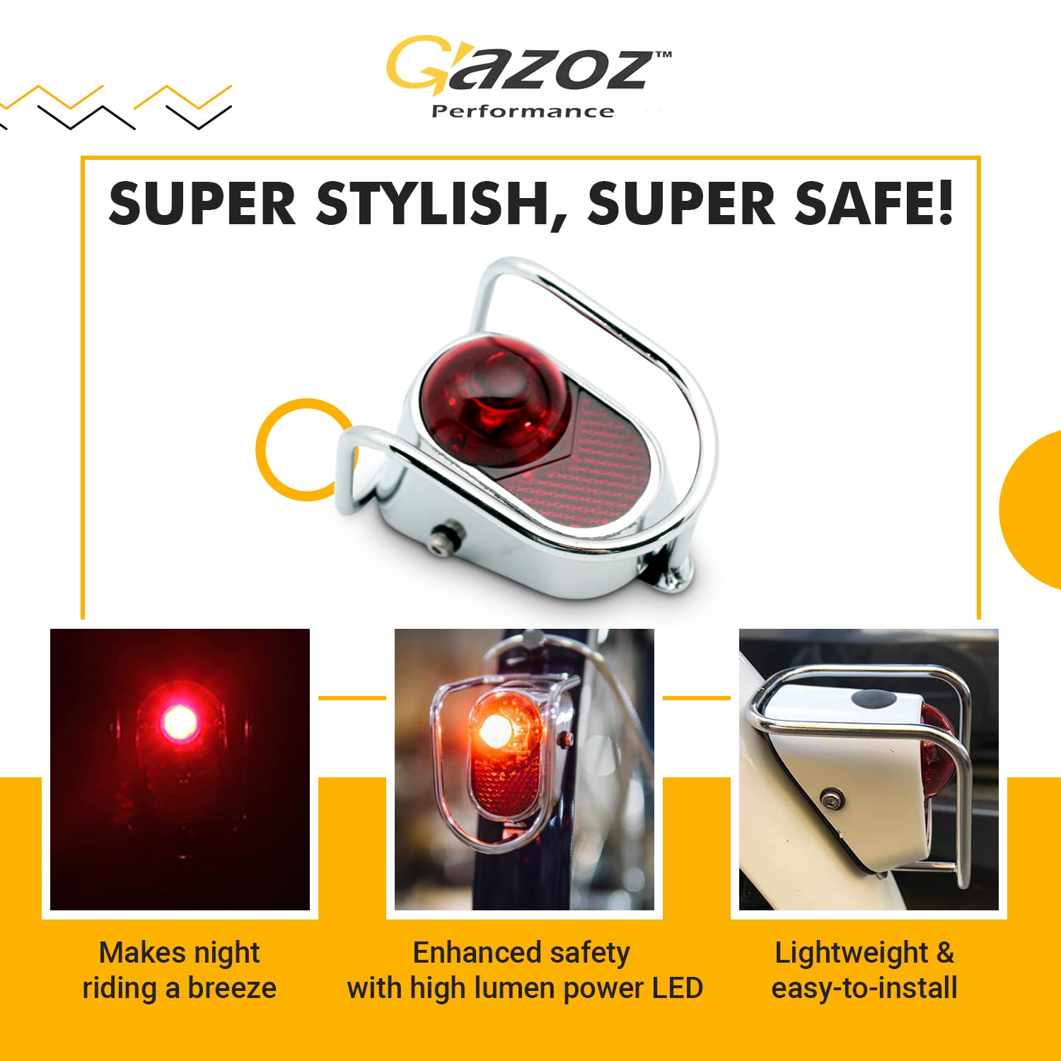 Gazoz Performance Bike Led Tail Light, Vintage Rear Light With Chrome Look - Classic Tour Bicycle Accessories (Lm-002)