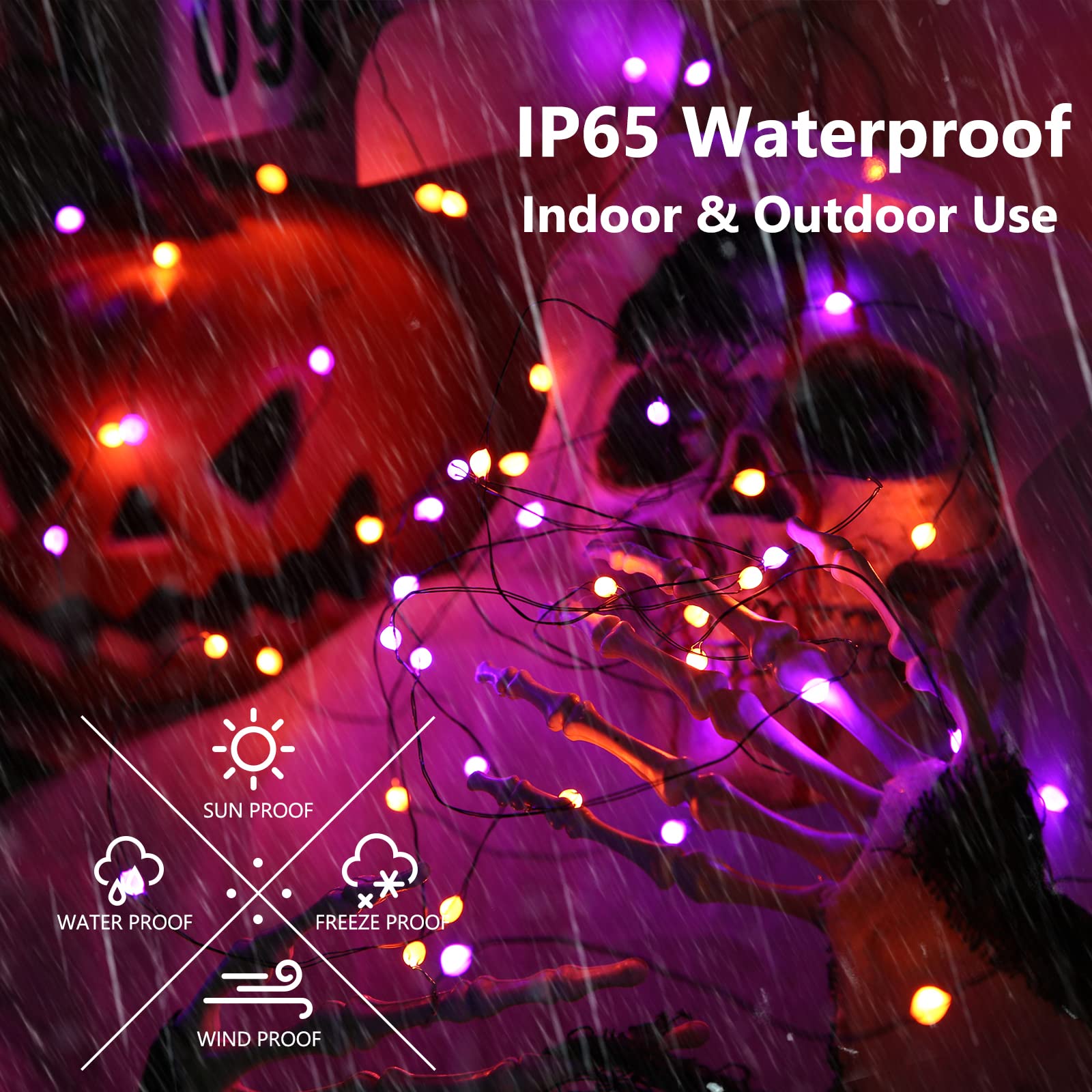 iBaycon 50 LED Battery Halloween Lights, 16.4ft, Waterproof Twinkle Fairy Lights, Orange Purple, 8 Modes & Timer for Indoor Outdoor Use