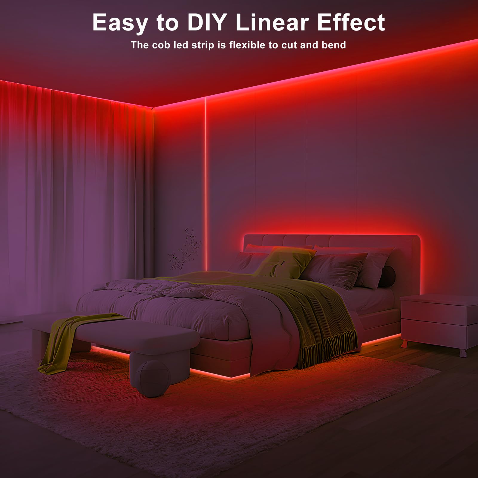 Tatazone 16.4Ft Red Cob Led Strip Lights With Rf Remote, Dimmable Bright Dotless Adhesive Indoor Led Cob Light Strip For Cabinet